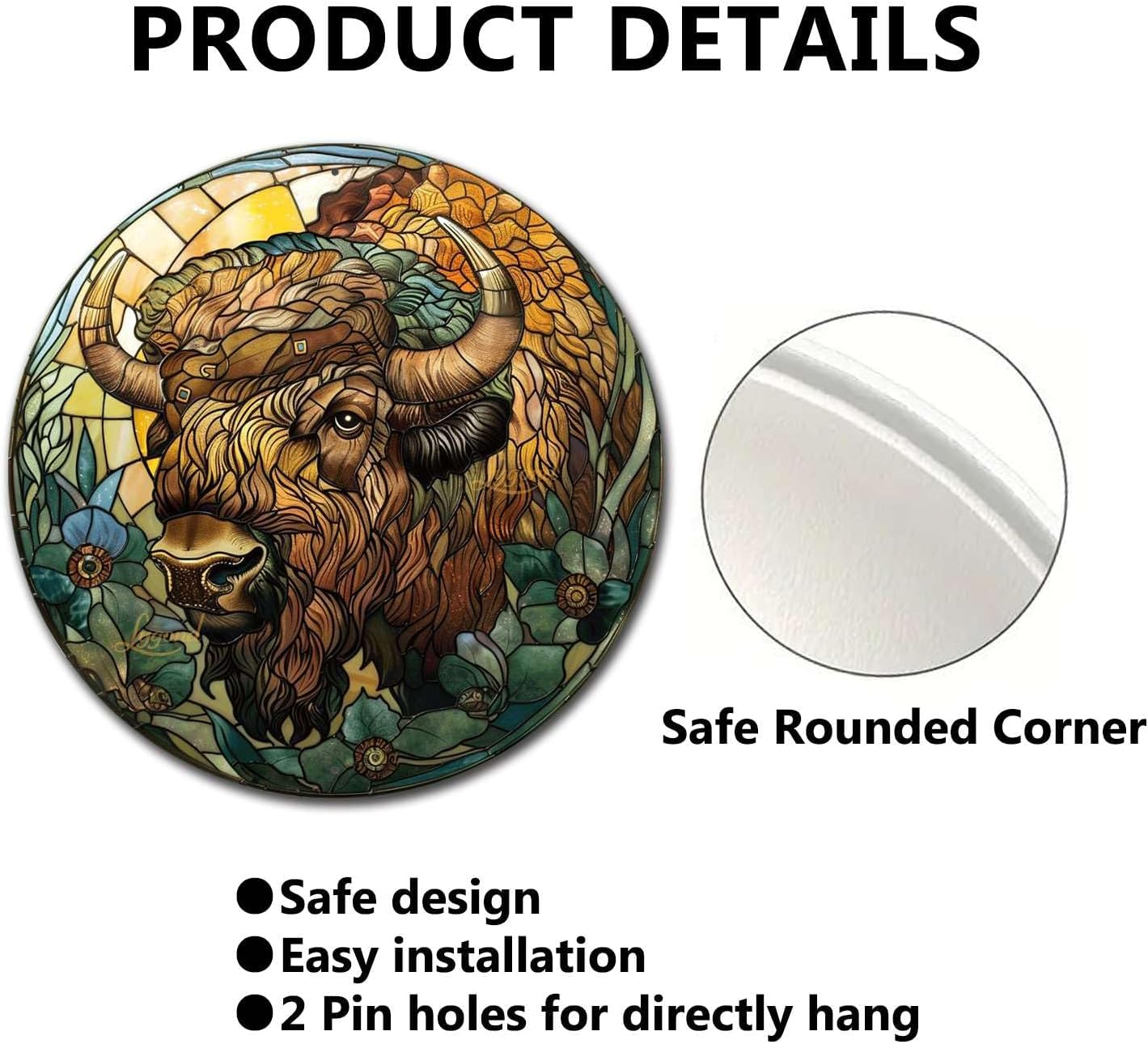 Lygond Aluminum Circular Metal Sign American Bison 12x12 Inches Rustic Modern Style for Office, Garage, Lawn, Parking, Bedroom, Entrance