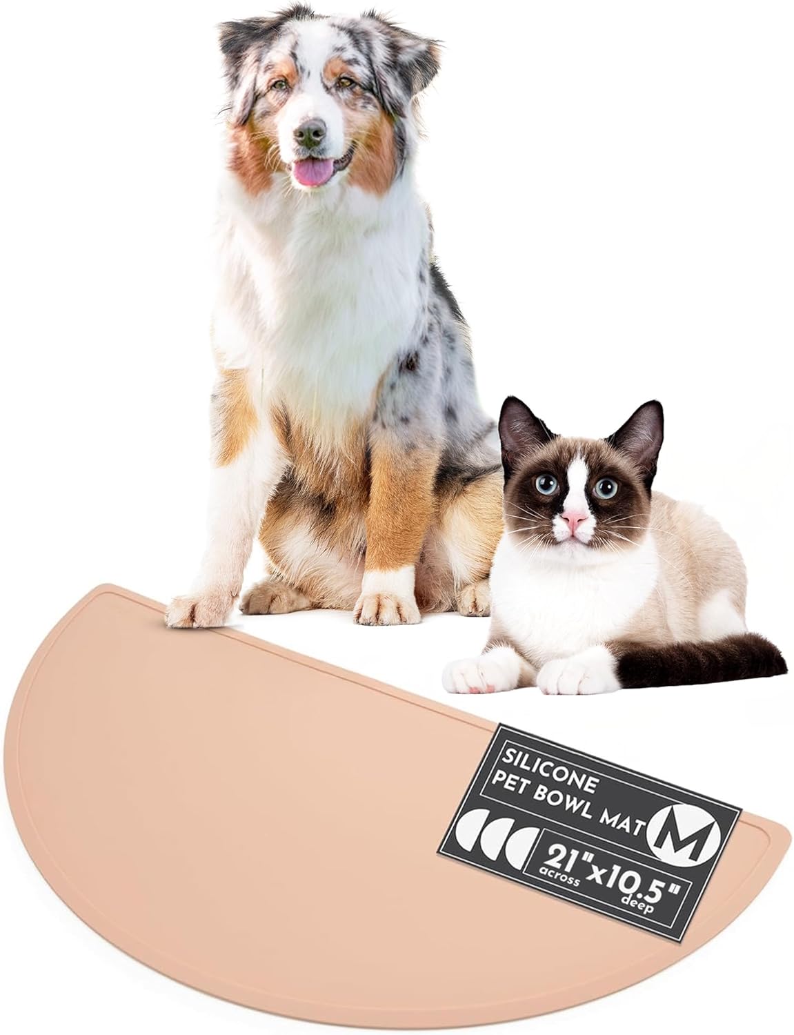 Waterproof Silicone Pet Food Mat - Non-Slip, Spill-Proof Feeding Mats for Floors, Raised Edge Design, Easy-to-Clean Rubber Mat for Dog & Cat Bowls, 21" Across x 10.5" Deep, Medium-Blush