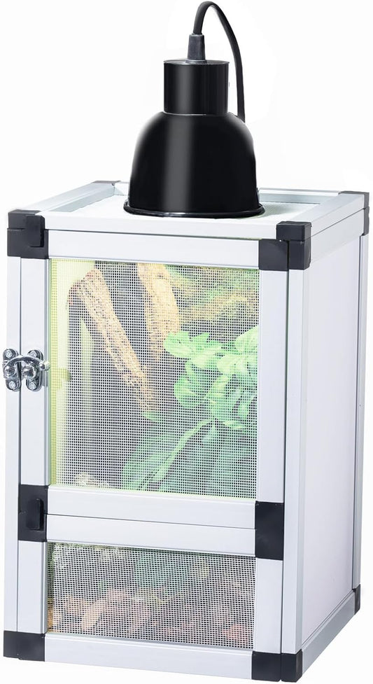 Small Reptile Cage 8" x 8" x 12", Hatching Habitat, Dual Doors, Screen & Acrylic Ventilation, Easy Assembly, for Lizards, Frogs, Geckos