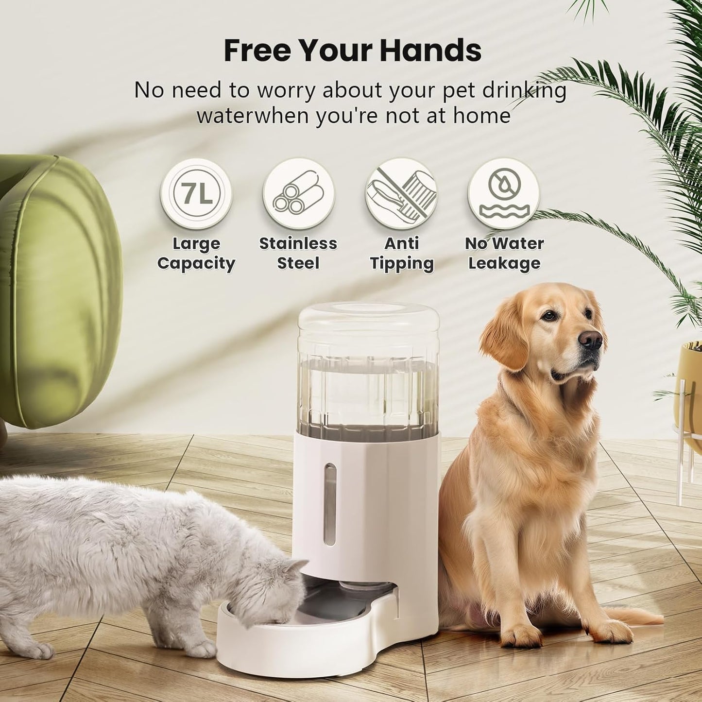 CZPET Automatic 7L Dog and Cat Water Dispenser with Stainless Steel Bowl Gravity Waterer,100% BPA-Free,Large Capacity and Drinking Area Noise-Free for Pets