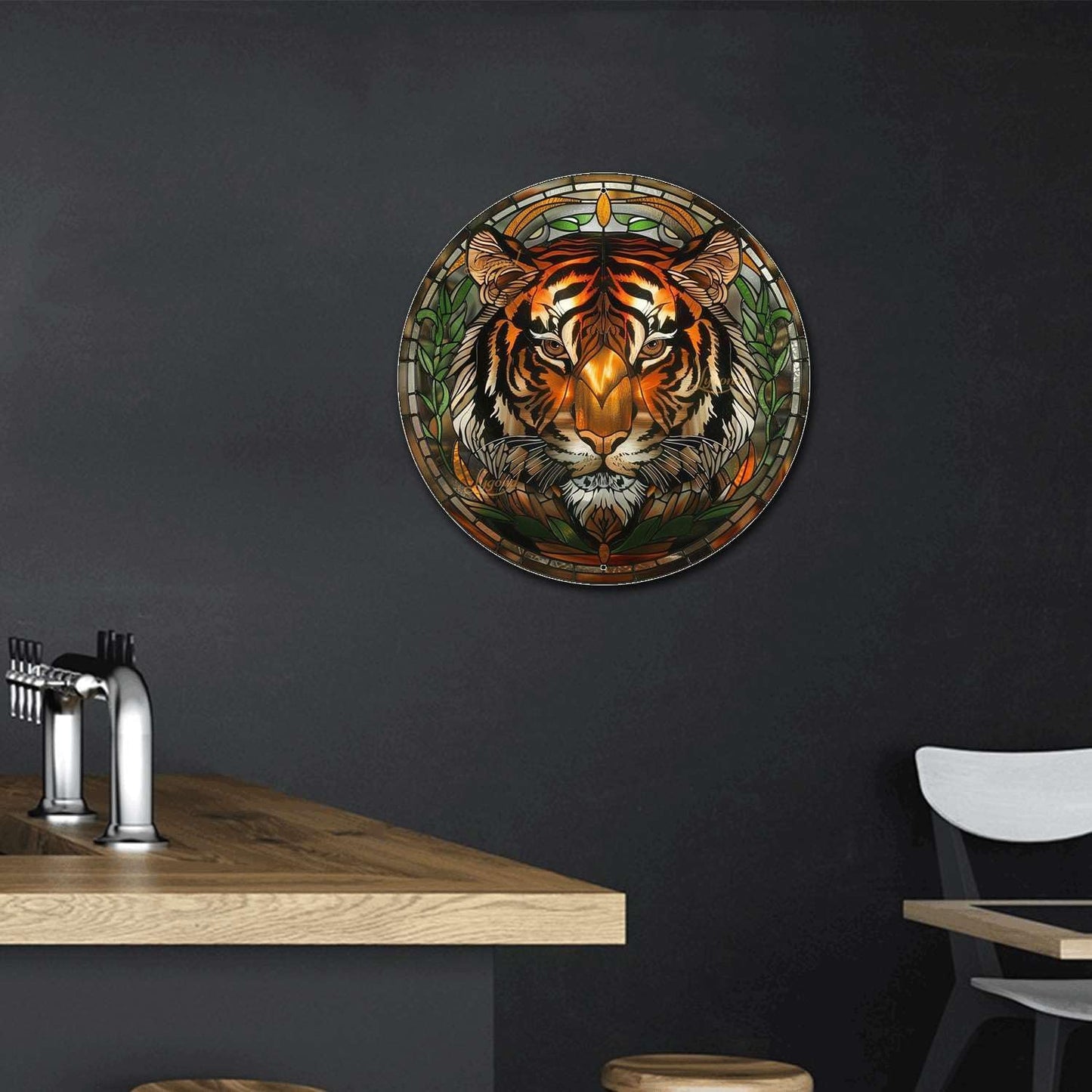 Lygond Metal Tin Sign - Circular Stained Glass Toilet Decor - Pub 12x12 Inches