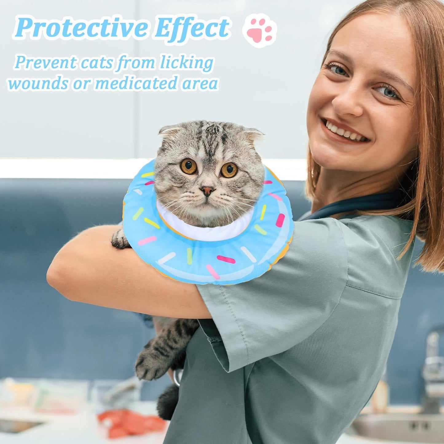 Cat Donut Collar, Adjustable Lightweight E Collar for Cat to Stop Licking Reusable Comfortable Cats Neck Donut for Cats Kittens After Surgery