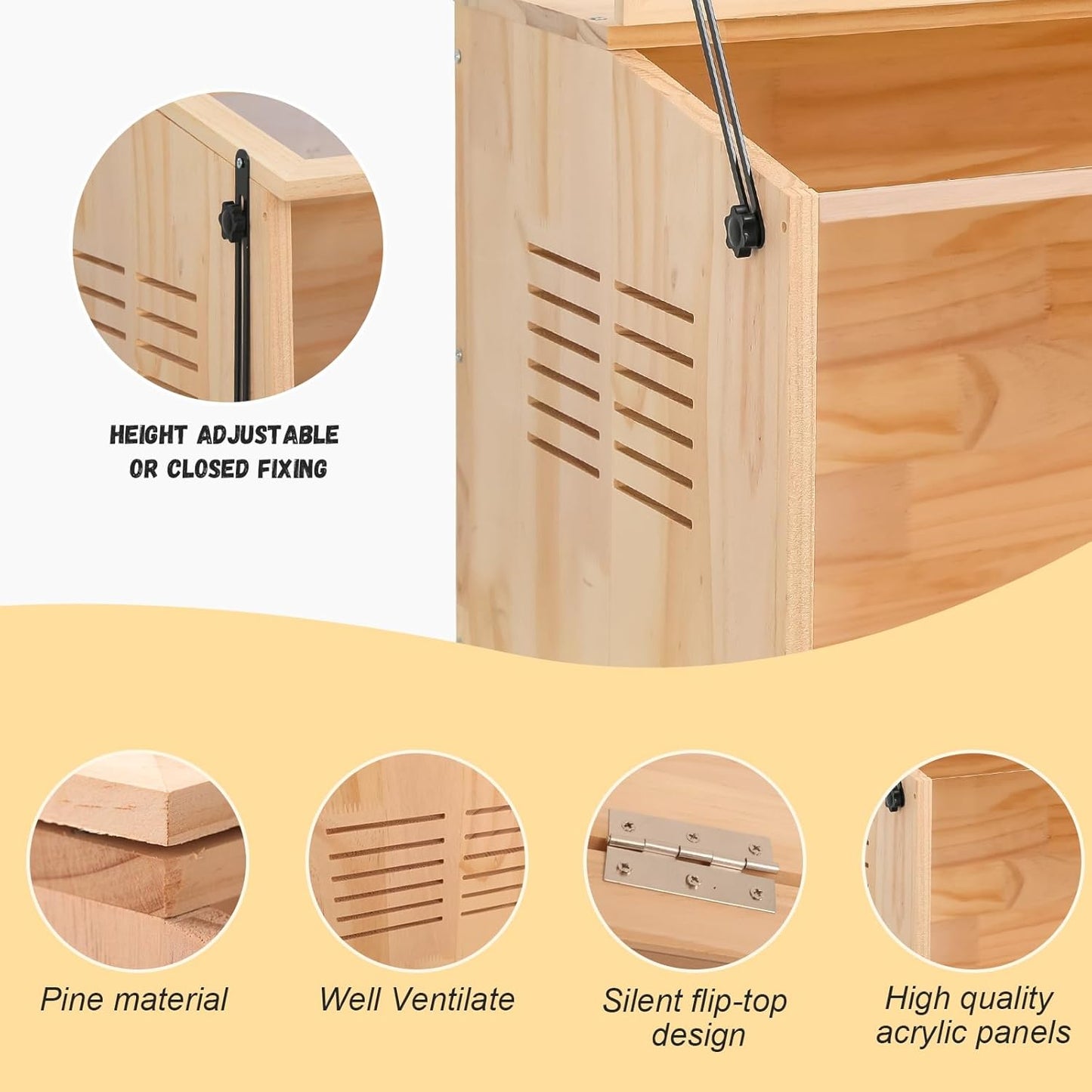 Wooden Hamster Cage,40" L x 20" W x 20" H Animal Cabinet for Dwarf Syrian Hamsters Degus, Hamster Habitat with Openable Top and Large Acrylic Sheets.