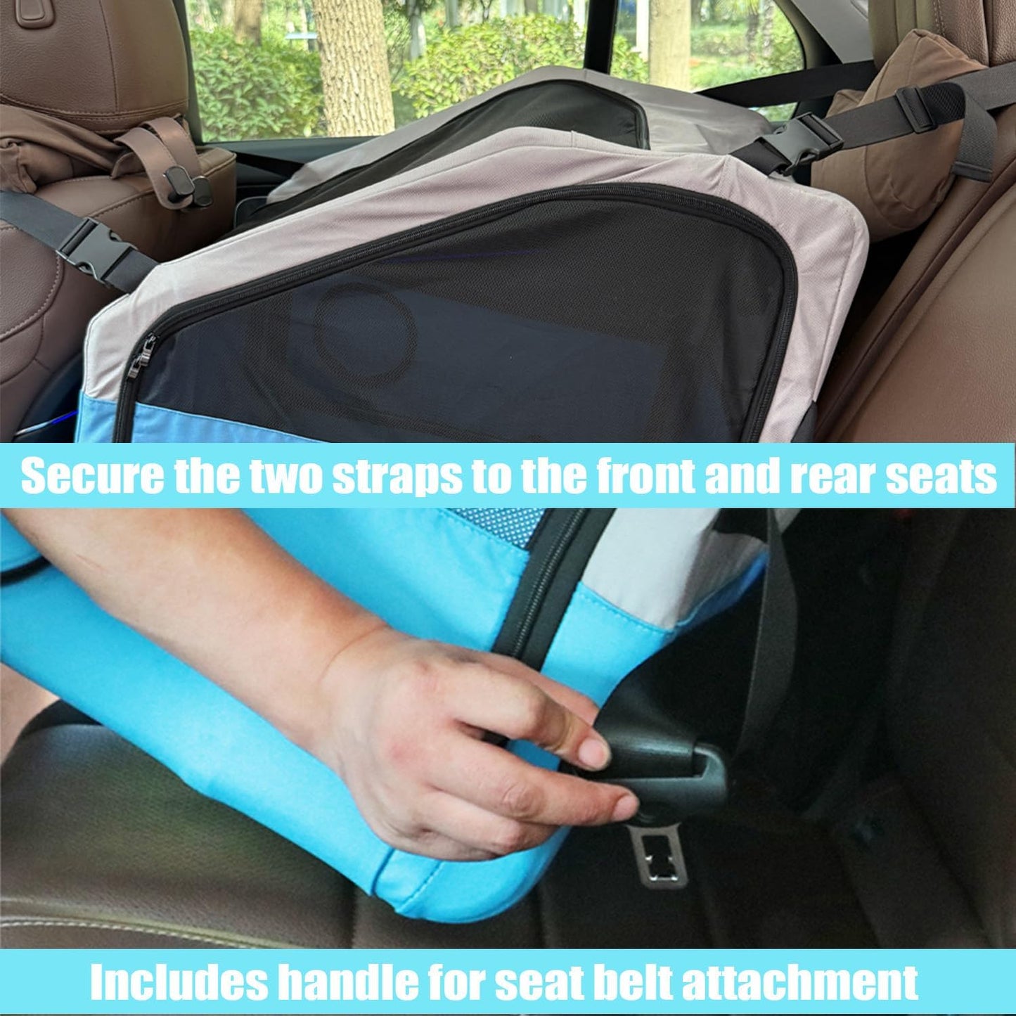 Large Portable Pet Crate for Car Travel, 24"x22"x25" Foldable Dog & Cat Carrier with Secures Seatbelt & Headrest Strap, Oxford Soft-Sided Pet Kennel with Removable Bed for Medium & Large Pets