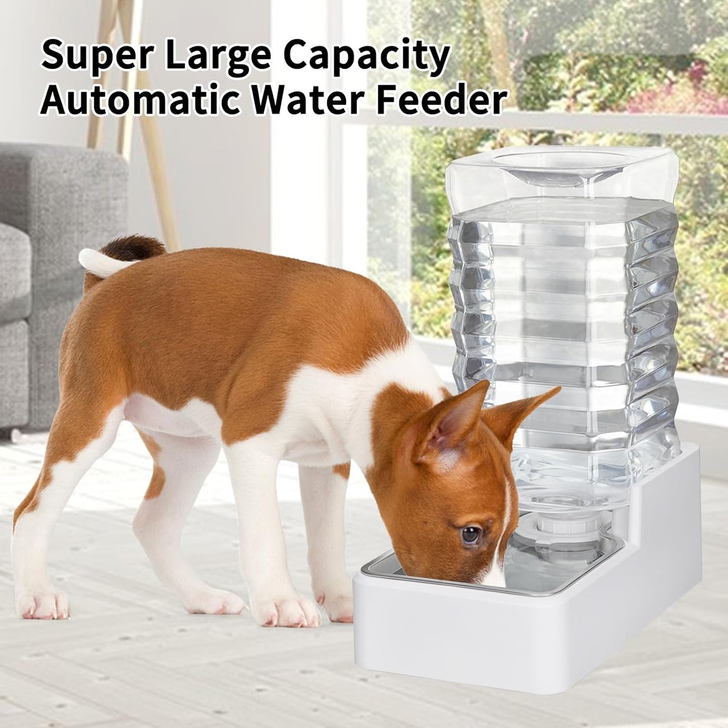 Automatic Pet Water Dispenser: 9L Gravity-Fed Stainless Steel Bowl - BPA-Free Large Capacity White Feeder for Dogs & Cats - Indoor/Outdoor Use