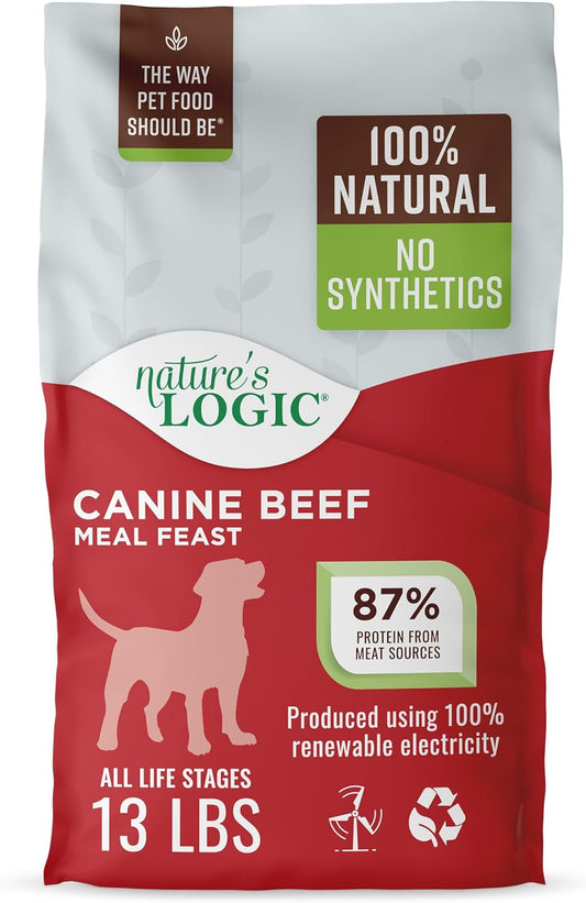 NATURE'S LOGIC Dry Dog Food - 100% Natural - No Synthetics - for All Ages, Sizes, Breeds - Free from Common Allergens, High Protein - Beef Meal Feast, 13lbs