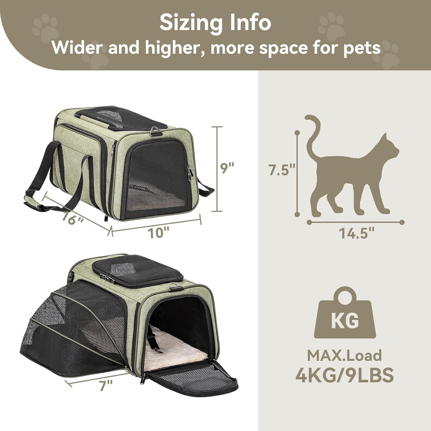 Petsfit Expandable Rabbit Carrier Small Cat Carrier Airline Approved, 16X10X9 Inches Soft-Sided Portable Small Animal Travel Bag for Kitten/Puppy/Bunny/Guinea Pig