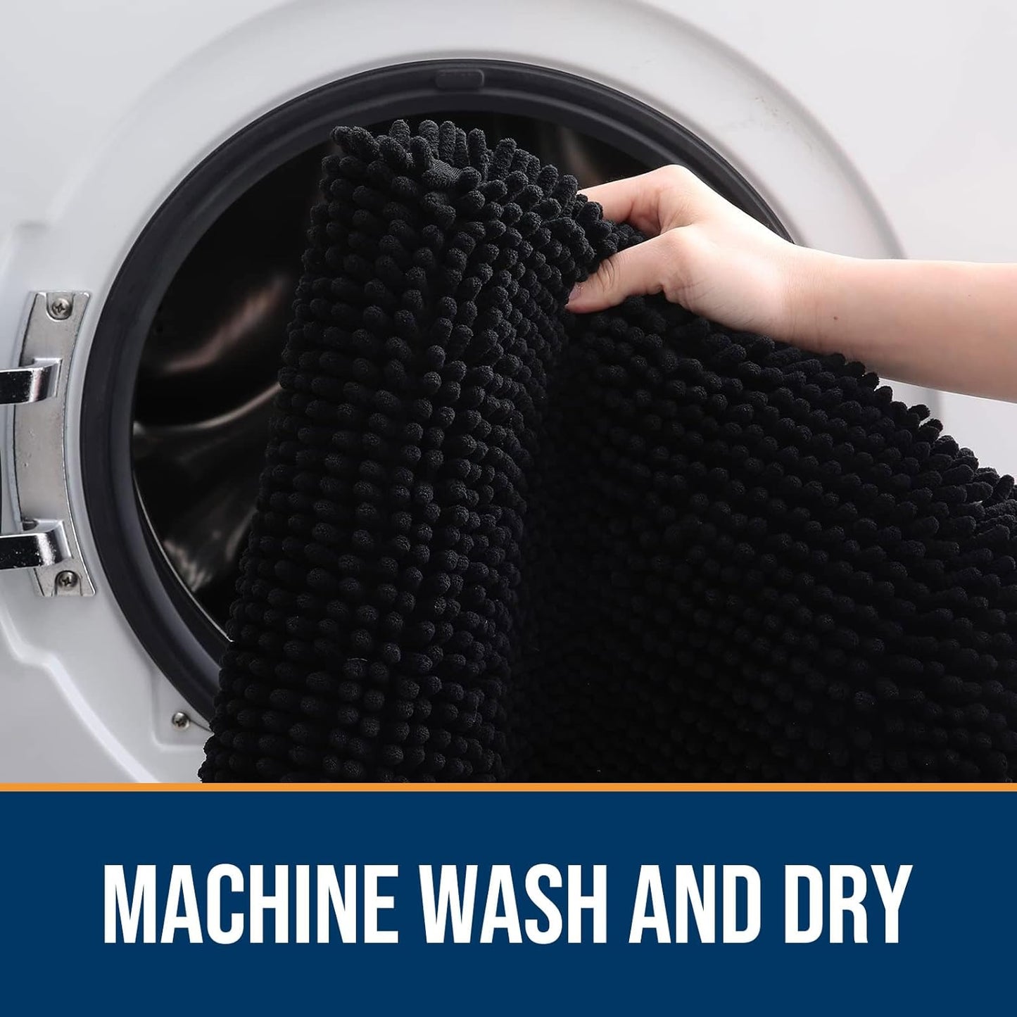 OLANLY Dog Door Mat for Muddy Paws 70x32, Absorbs Moisture and Dirt, Absorbent Non-Slip Washable Doormat, Quick Dry Chenille Mud Mat for Dogs, Entry Indoor Entryway Carpet for Inside Floor, Black