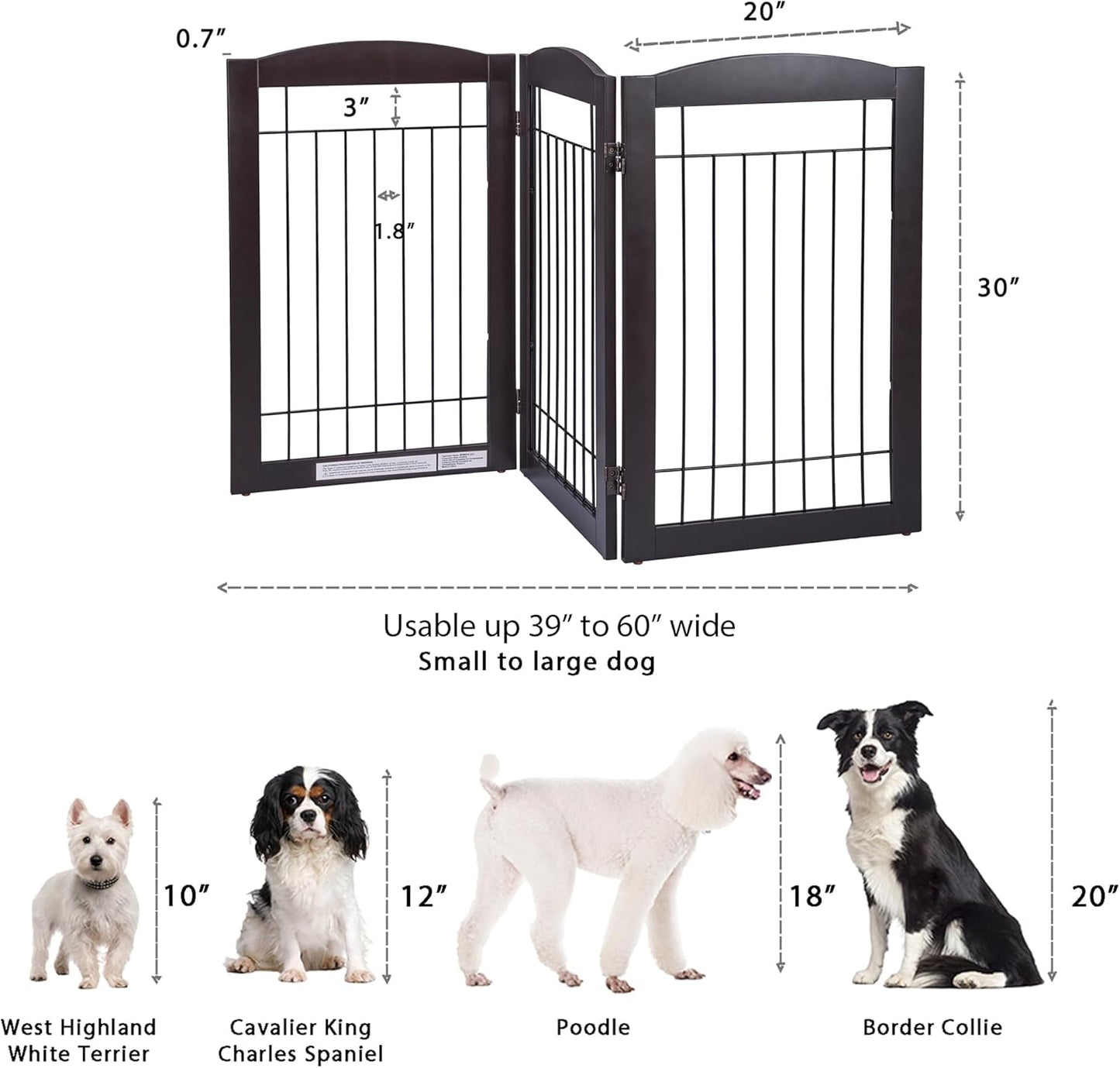 Spirich Freestanding Wire Pet Gate for Dogs, 30 inches Tall Dog Gate for The Houes, Doorway, Stairs, Pet Puppy Safety Fence, 3 Panels
