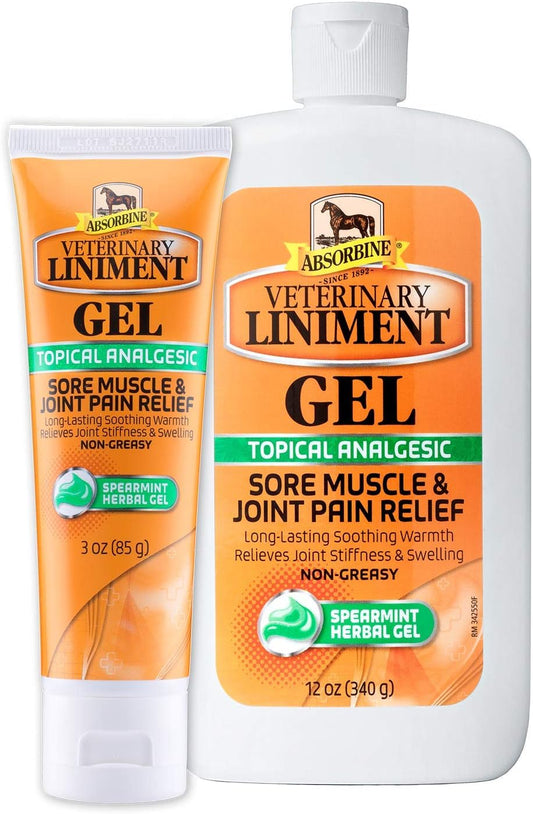 Absorbine Veterinary Liniment Gel, Topical Menthol Analgesic Rub for Sore Muscle, Joint & Arthritis Pain Relief, Combo Pack Includes 12oz Value Size + 3oz Travel Size