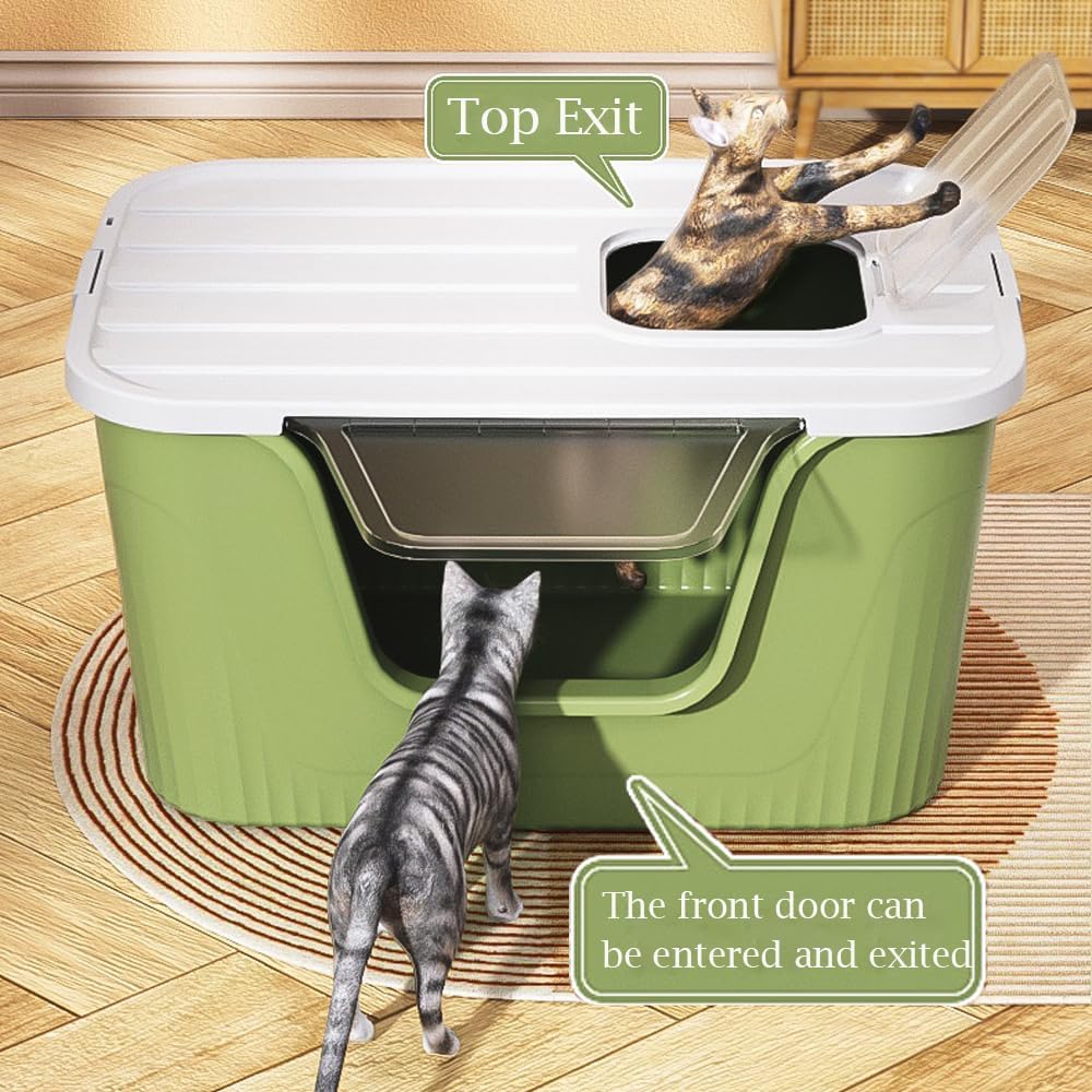 Vealind Cat Litter Box Lid with Clear Door Only Fit for Vealind XXL Cat Litter Pan, Top Entry Litter Box with Lid