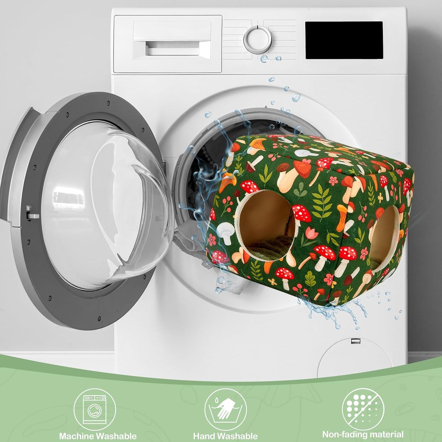 Bienbee Guinea Pig Hideout, Washable Guinea Pigs House Cozy Guinea Pigs Bed for Small Pet Bunny/Rabbit/Hamster/Chinchilla Guinea Pig Accessories Green Mushroom