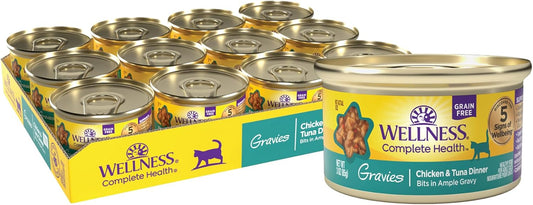 Wellness Complete Health Gravy Adult Wet Cat Food, Natural, Protein-Rich, Grain Free, 3 Ounce, 12 Pack, (Chicken & Tuna Dinner)