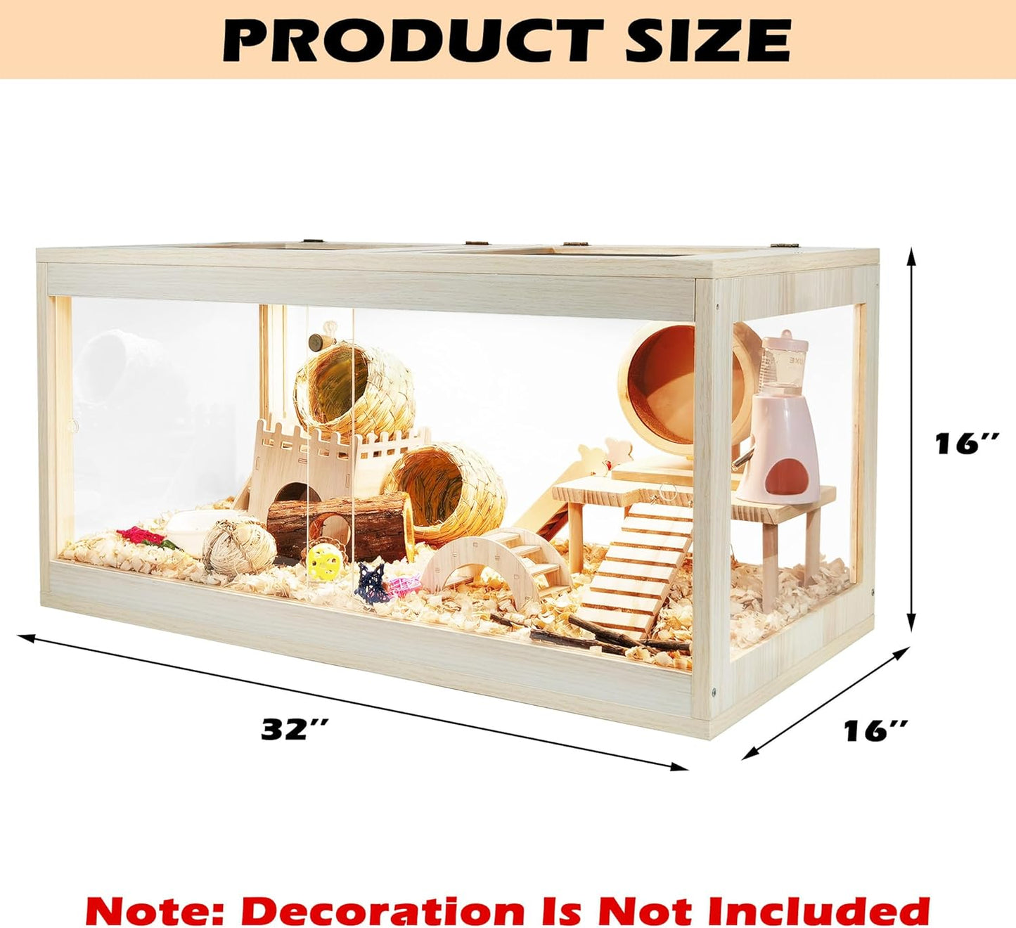 Prolee Hamster Habitat Chewproof, Mice and Rat Habitat with Transparent Sides, Hamster Cage with Openable Mesh Top, Solid Built with Lock Design (32" L x 16" W x 16" H)