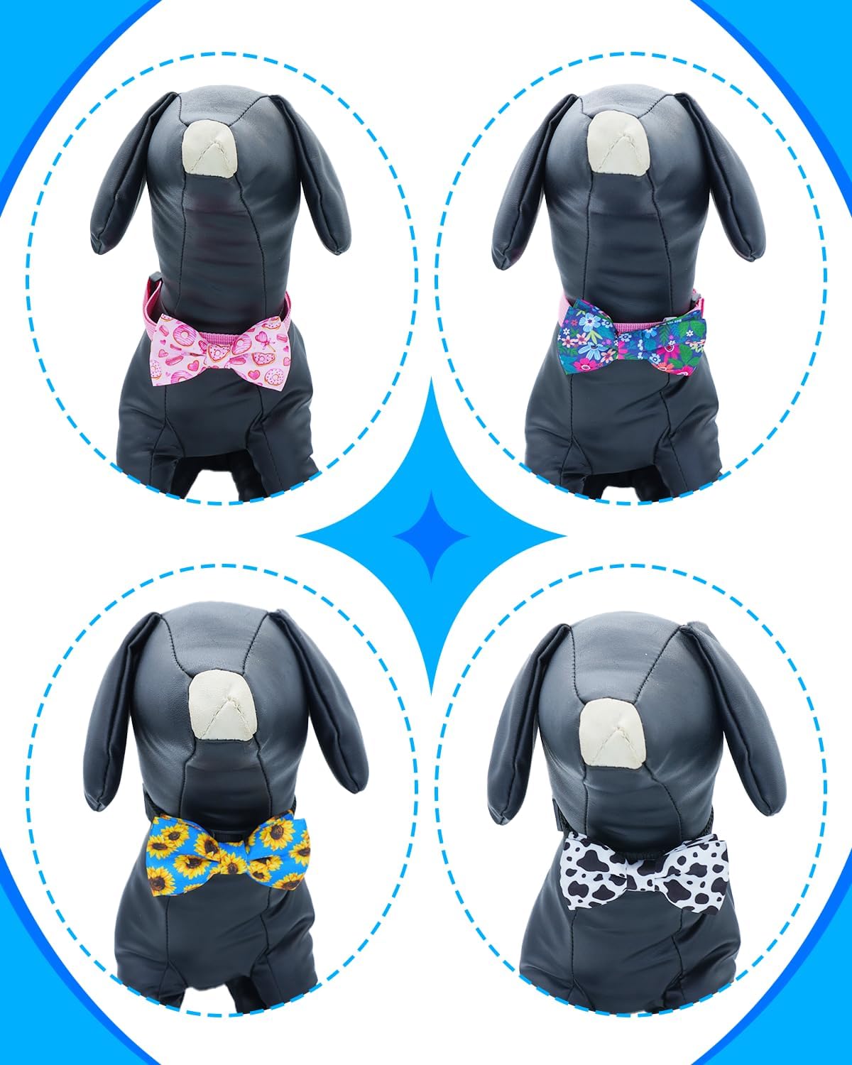 PET SHOW 10 Pack Big Dog Bow Ties for Large Medium Dogs Sliding Collar Attachments Daily Bowties Multiple Styles Cute Summer Bowknots Wedding Party Holiday Pet Grooming Accessories(Large)