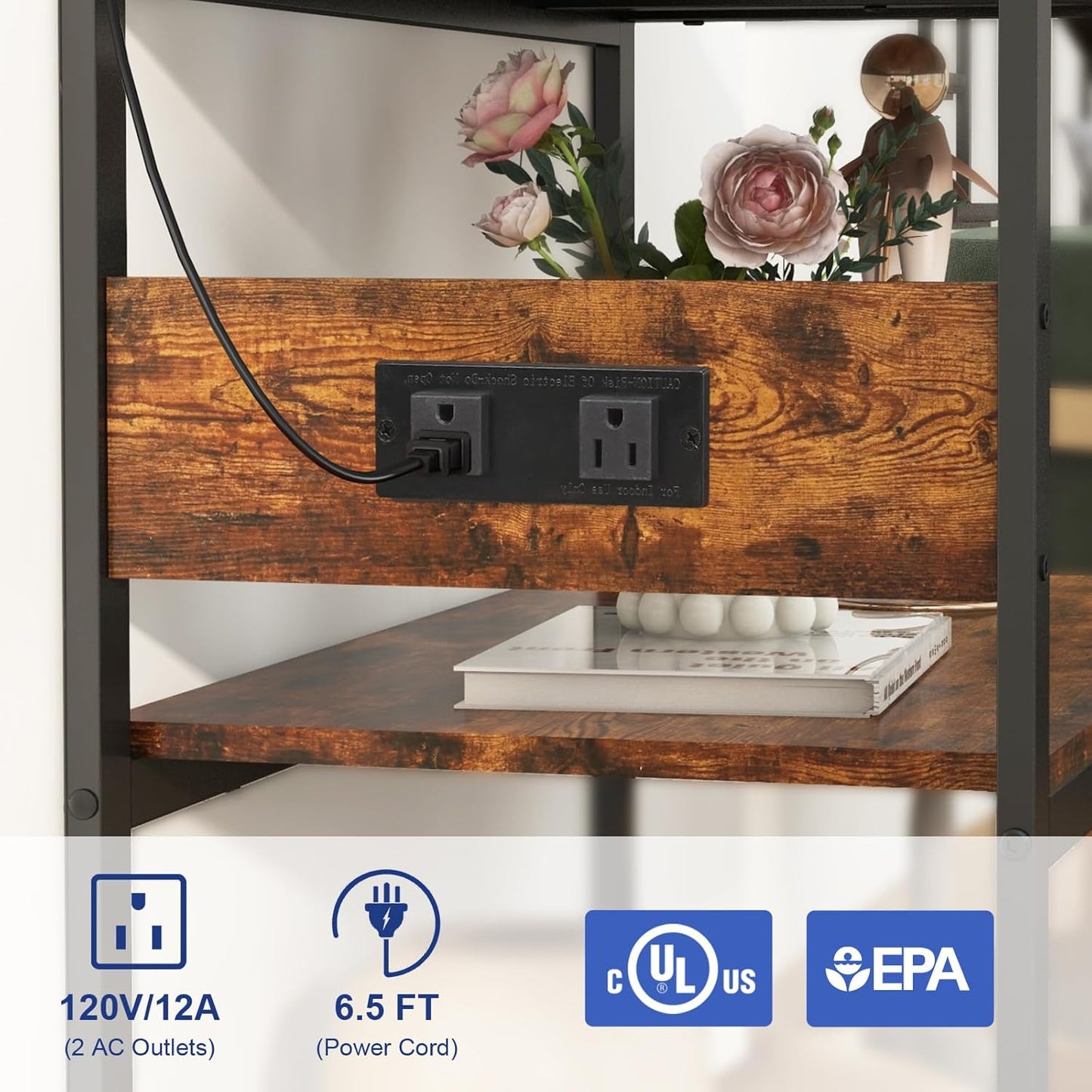 20-29 Gallon Fish Tank Stand With Power Outlets, 3-Tier Metal Aquarium Stands, Breeder Reptile Tank Stand with Shelf for Home Office, 660LBS Capacity, 29.5 x 15.8 x 30.1 inches, Brown