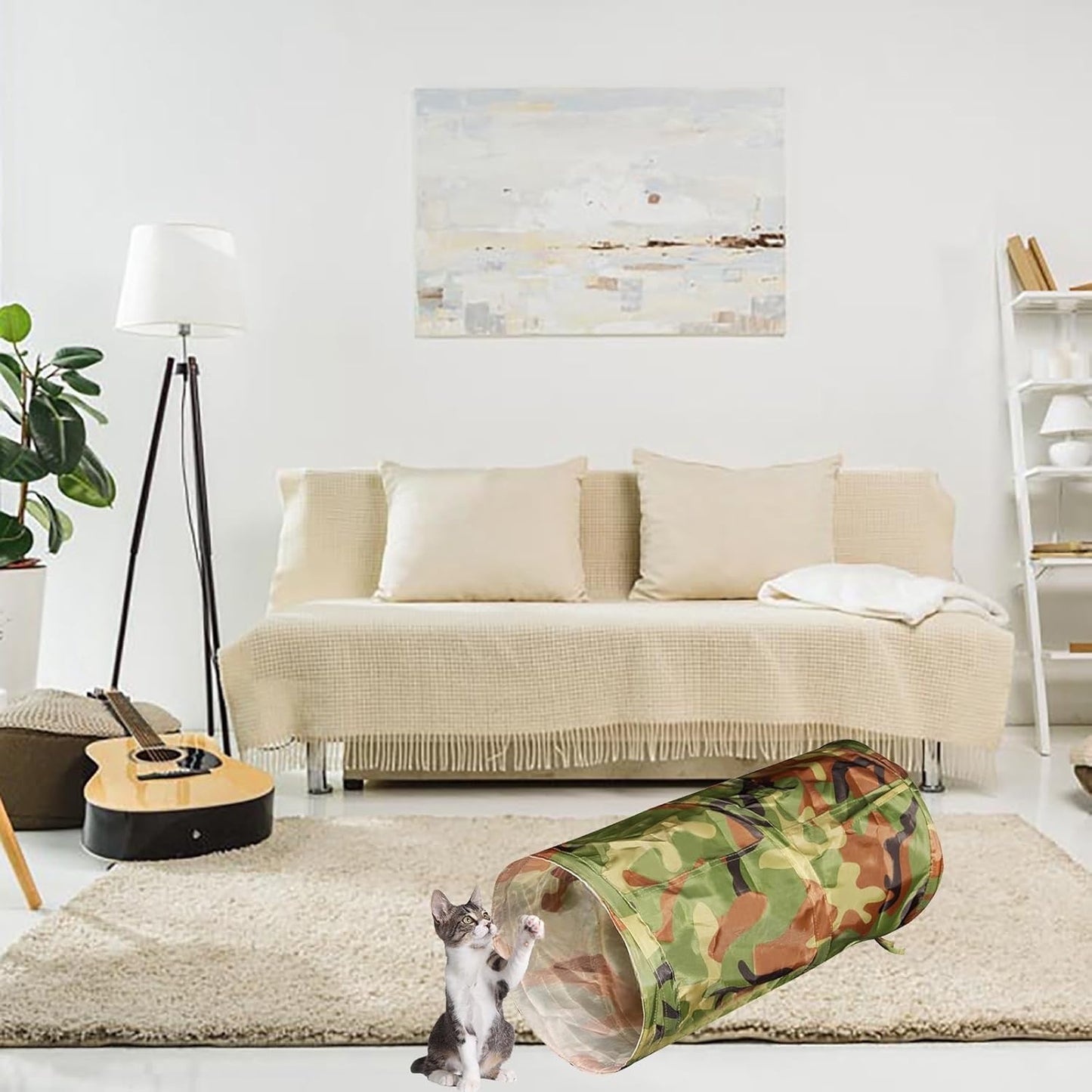 iCAGY Cat Tunnel for Indoor Cats Interactive, Rabbit Tunnel Toys, Pet Toys Play Tunnels for Cats Kittens Rabbits Puppies Crinkle Pop Up Camouflage Green 20"