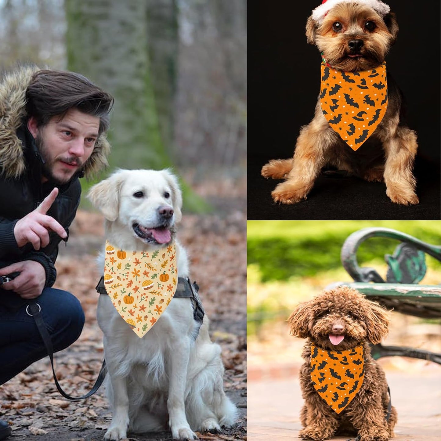 2 Pack Halloween Dog Bandanas Thanksgiving Bandanas Pumpkin Design Reversible Holiday Dog Scarf, Triangle Halloween Bandana for Small Medium Large Dogs Pets