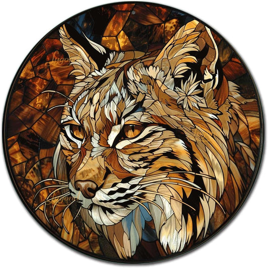 Lygond Metal Sign Tin Sign Circular Stained Glass Bobcat Signs for Garden for Patio 12×12 Inches