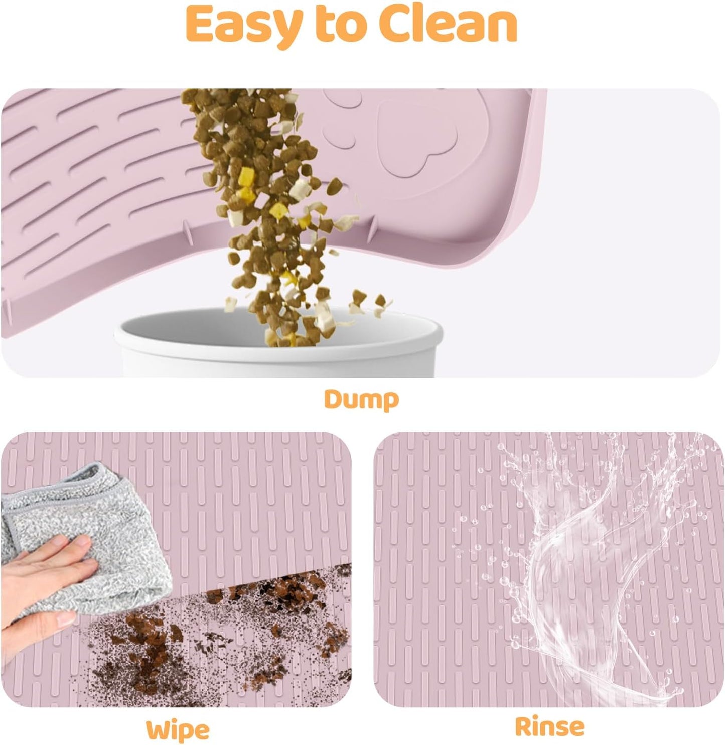 Cat Food Mat, 40" x 28" Extra Large Silicone Pet Feeding Mat with Raised Edge Pet Placemat for Food and Water Bowl Non-Slip, Easy to Clean, Floor Protection (Pink)