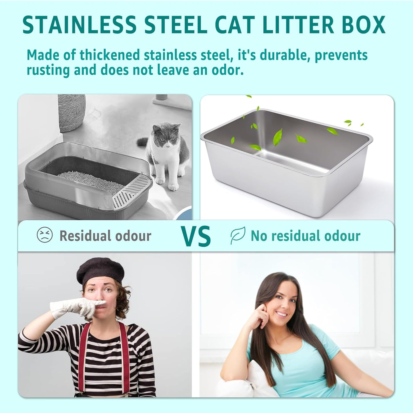 Stainless Steel Cat Litter Box 2 Pack-XXL Metal Litter Box for Adult Big Cats,Stainless Steel LitterBox Multiple Cats, Cat LitterBox -Pet Toilet Easy to Clean,Non Stick, No Smell