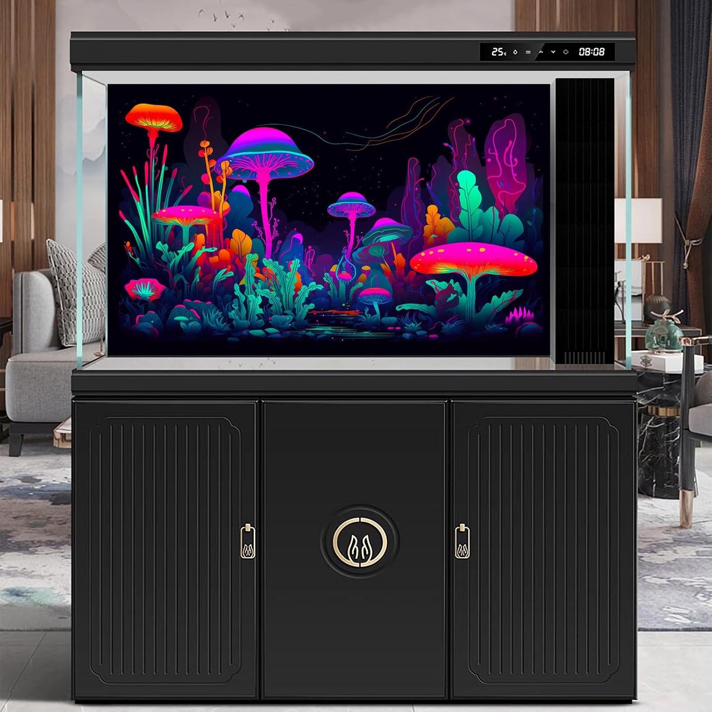 Mushrooms Aquarium Background Mushrooms in Dark Forest with Bright Colors Terrarium Background Tranquil Lake Cartoon Style Aquatic Plants Fish Tank Backdrop Poster Decorations Wallpaper Decor 72x24in