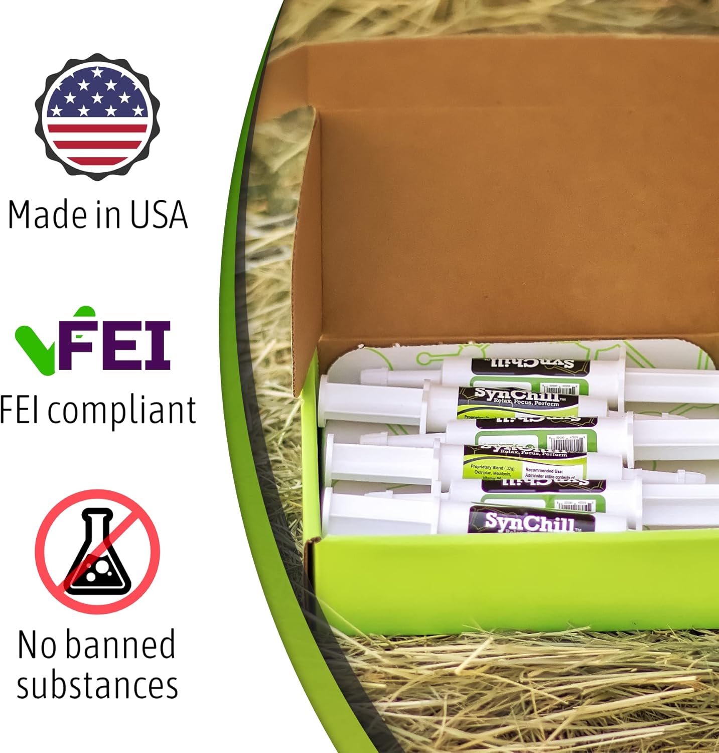 SynChill Oral Horse Calming Gel, 100% Natural & Nutritional Supplement, Lab Proven Results, Designed for Focus & Performance, Approved by Olympic Professionals & Veterinarians, Made in USA - 1 Pack