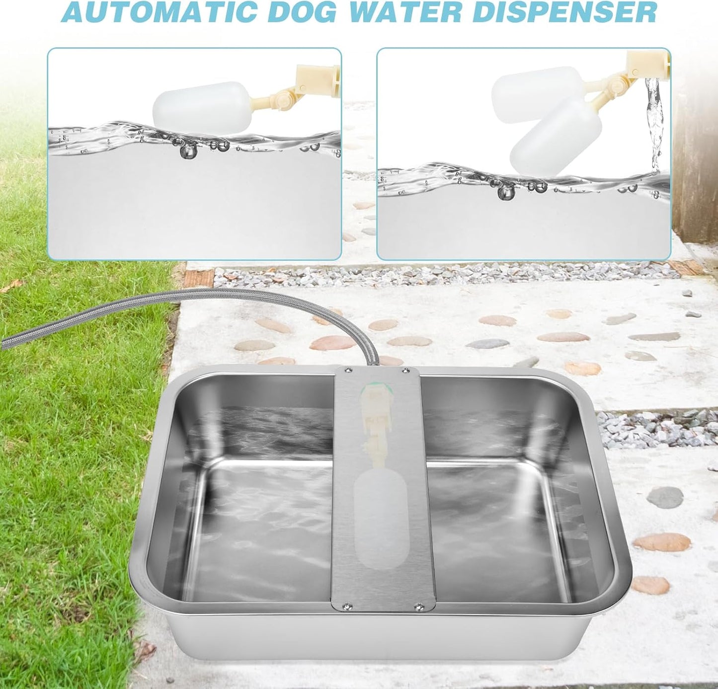 5 Gallon Automatic Dog Water Dispenser, Large Dog Water Bowl Dispenser for Outdoor, Stainless Steel Pet Bowl for Waterer Auto Fill Pet Waterer for Livestock Dogs Cats Chicken Fit 3/4'' GHT Faucet