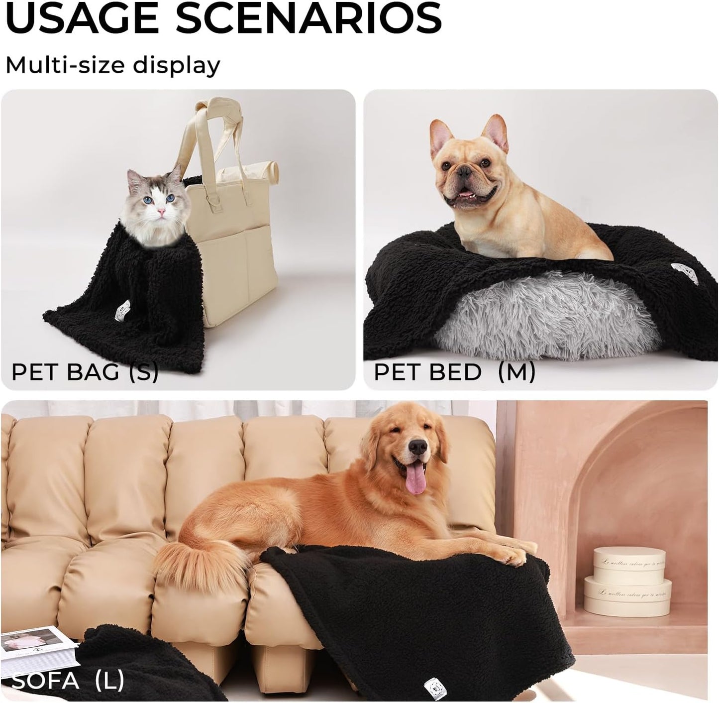 1 Pack 3 Calming Blankets Fluffy Premium Fleece Pet Blanket Soft Sherpa Throw for Dog Puppy Cat Black Large (41"x31")