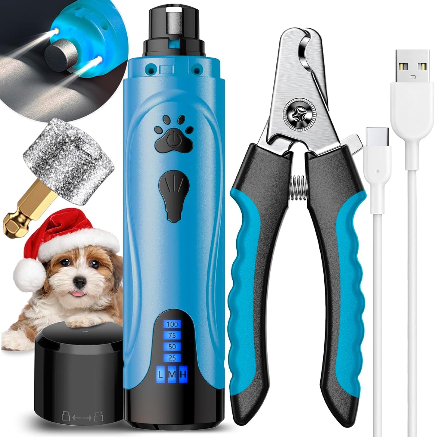 YABIFE Dog Nail Grinder, Dog Nail Trimmers and Clippers Kit, Super Quiet, Rechargeable, for Small Large Dogs Cats Toenail Claw Grooming,3 Speeds