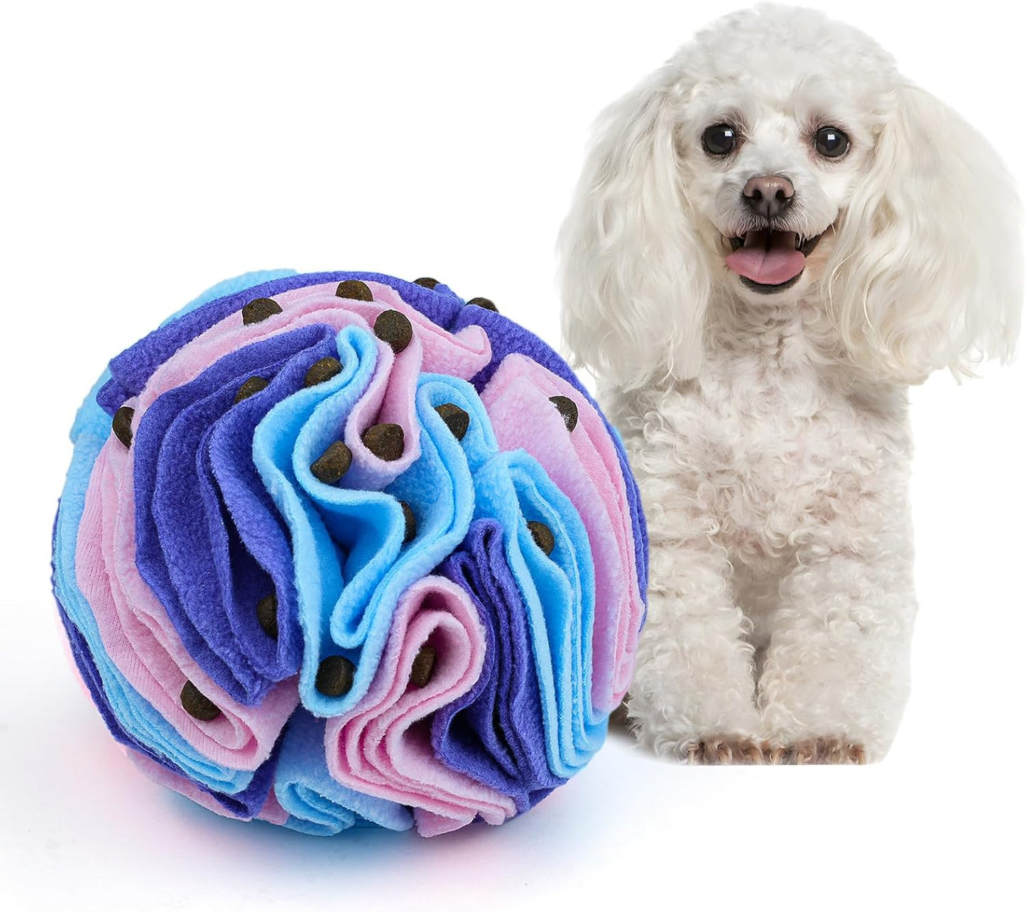 Pet Snuffle Ball, Puzzle Sniffing Interactive Dog Ball for Blind Dogs Training Stress Relief Dog Enrichment Toys Treat Machine Washable (Macarons Color, 10cm)