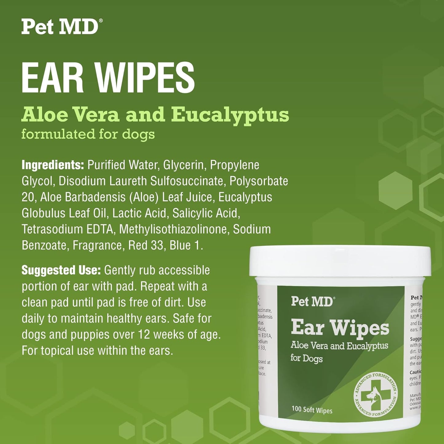 Pet MD Dog Ear Cleaning Wipes with Aloe and Eucalyptus + Veterinary Tris Flush Cat & Dog Ear Cleaner