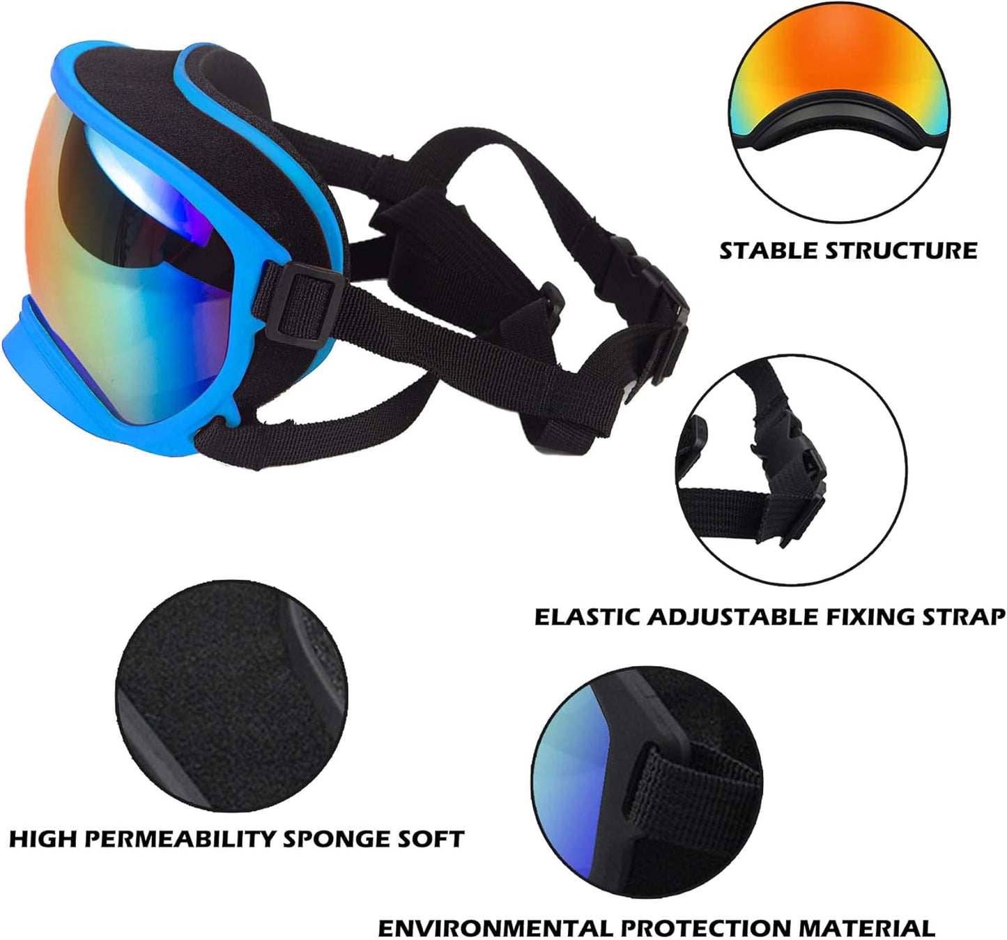 Winproof Large Dog Sunglasses with Adjustable Strap, UV Protection, Soft Goggles for Medium-Large Dogs