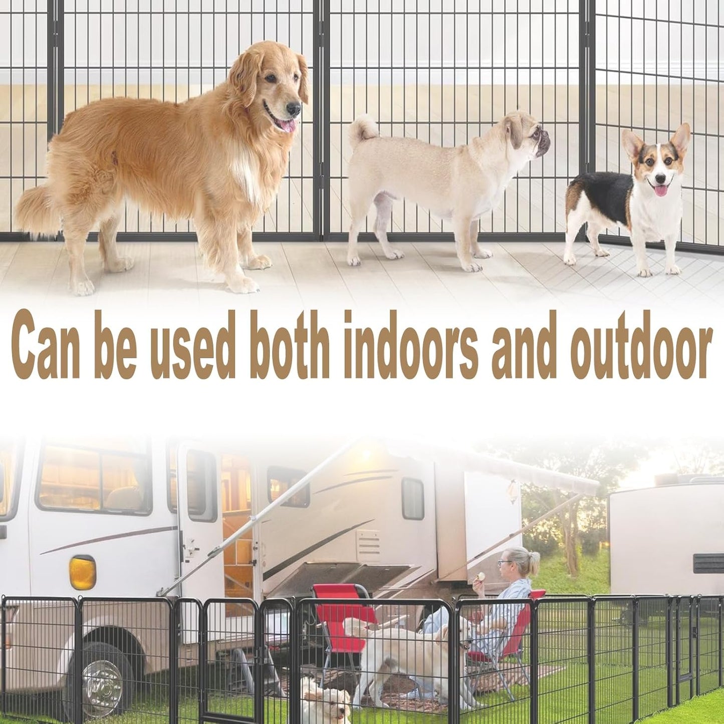 Dog Playpen,24 32 40 48 in(H) Pet Fence Outdoor for Rv Camping,Garden Fence Small Animal Barrie for Yard,11Ft(L)-56Ft(L) Black Metal Temporary Fencing