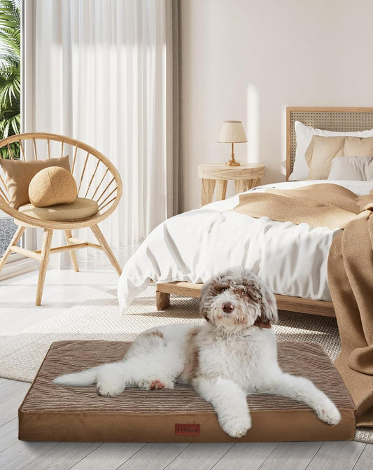 OhGeni Orthopedic Waterproof & Machine Washable Dog Bed for Medium Large Pets, Suitable for Crates, Cat Mat with 25D Egg Crate Foam, Non-Slip Bottom & Removable Cover, 35 Inches(Coffee)