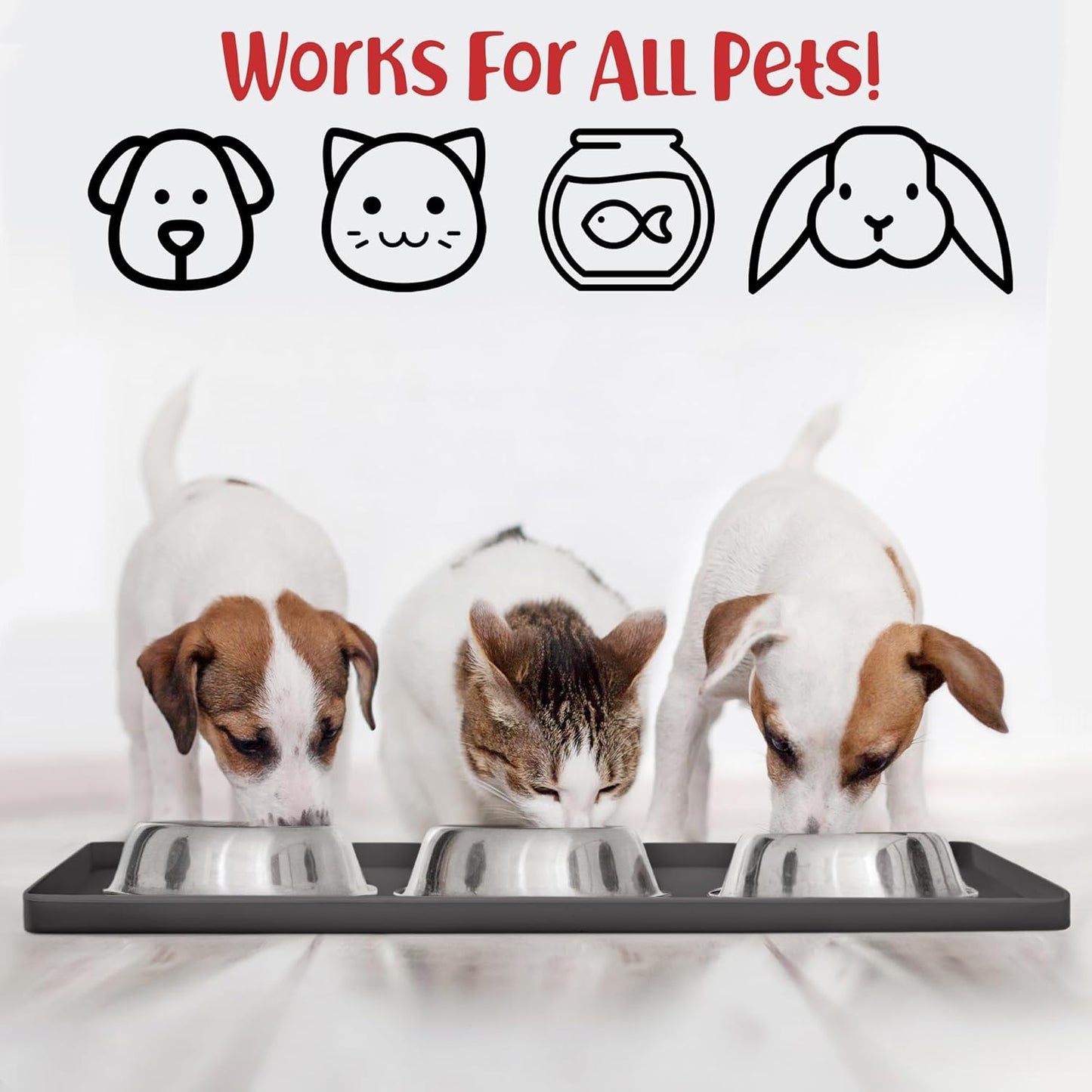 DogBuddy Dog Food Mat – Waterproof Dog Bowl Mat for Food and Water, Silicone Pet Feeding Mats for Floors, Non-Slip Placemat with High Edges for Dogs Bowls, Puppy Essentials (M: 21” x 14”, Shadow)