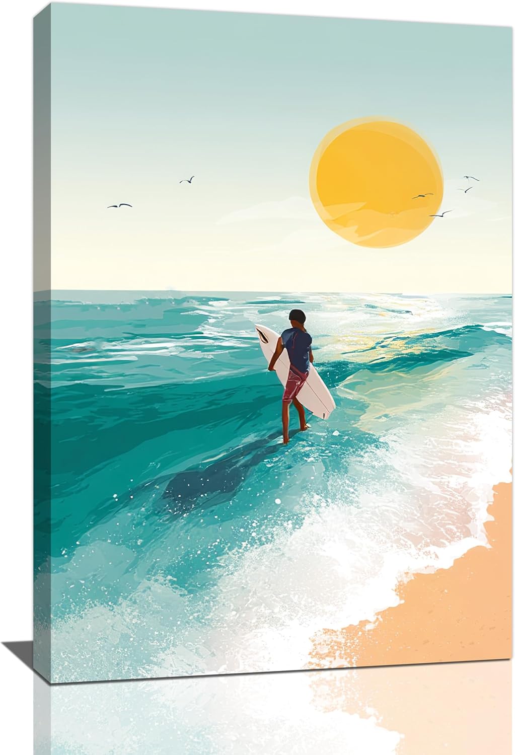 Beach Surfing Wall Art Ocean Coastal Wave Canvas Wall Decor Summer Nature Seascape Pictures Painting Print Framed Artwork Decorations for Bathroom Living Room Office Bedroom 16"x24"