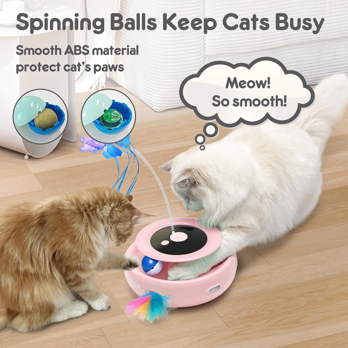 ORSDA Cat Toy, 3-in-1 Automatic Interactive Electronic Moving Ambush Feather, Fluttering Butterfly, Track Balls, USB Rechargeable Powered Smart Indoor Exercise Kicker