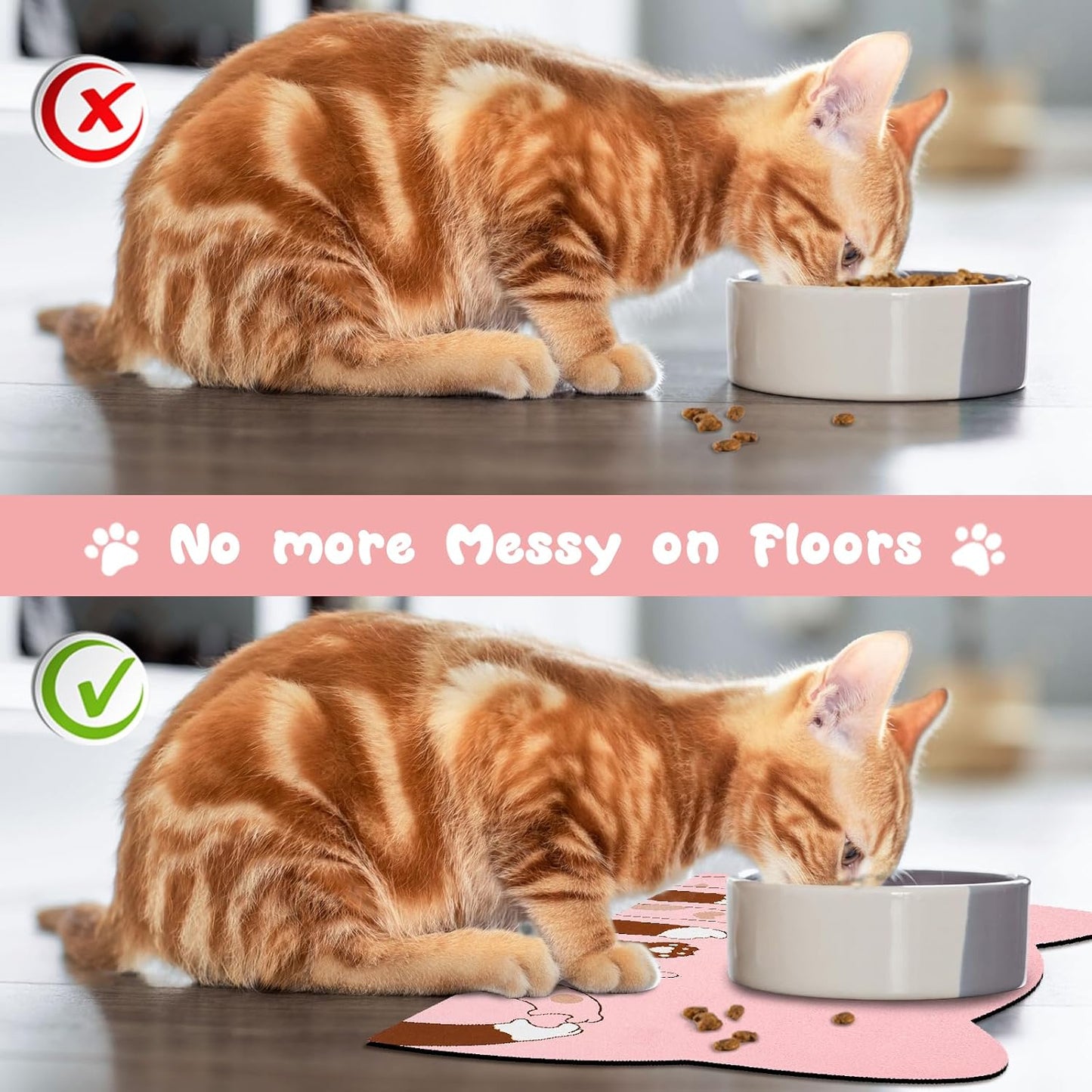 Cat Food Mats for Floor, Cat Water Bowl Mats Pet Feeding Absorbent Mat Cat Placemats for Food and Water Pink 23.6 * 13.7 inch