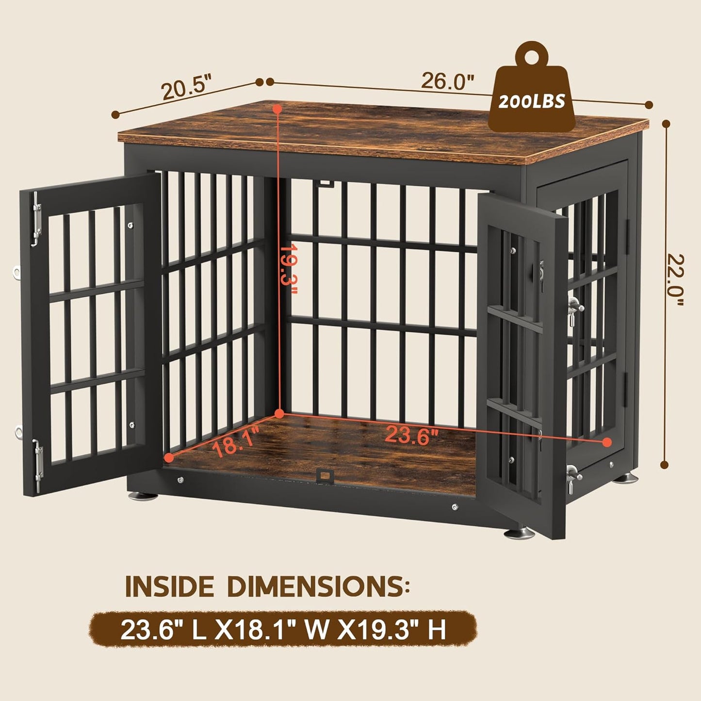 26 Inch Heavy Duty Dog Crate Furniture for Small Dogs, Decorative Pet House End Table, Wooden Cage Kennel Furniture Indoor, Rustic Brown