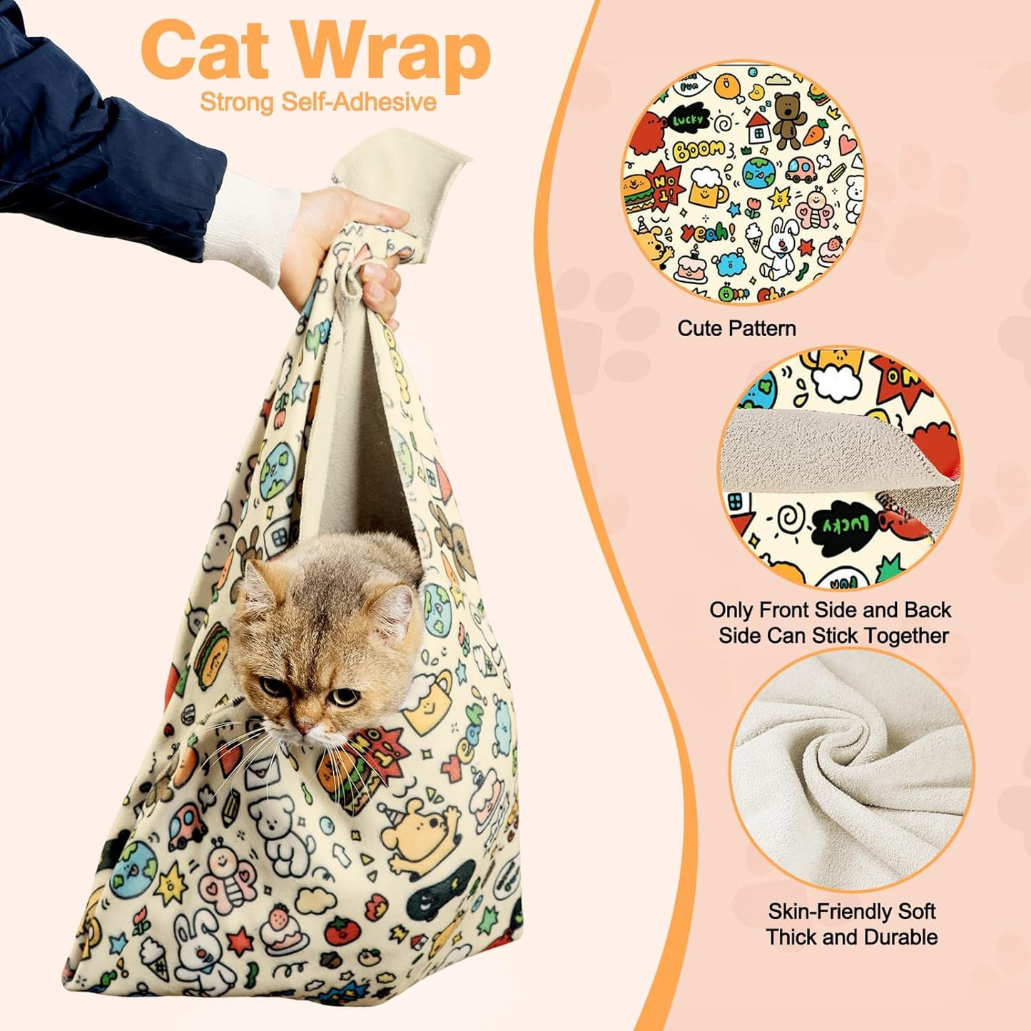27.6" Cat Grooming Wrap Cat Wrap for Cutting Nails Cat Restraint for Nail Clipping Cat Swaddle Wrap Cat Burrito Wrap L(Within 15lbs) Anti-Scratch Anti-Escape Multifunctional Pet Tool