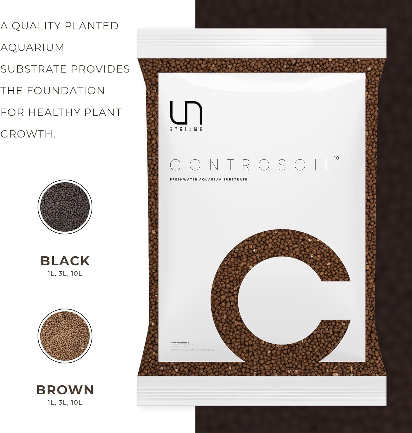 Ultum Nature Systems Controsoil - Freshwater Aqua Soil Substrate for Fish, Shrimp, Live Plant Propagation and Aquascaping - 6.8pH Low Ammonia, Volcanic Ash - Brown, Normal (1 Liter | 2LB)