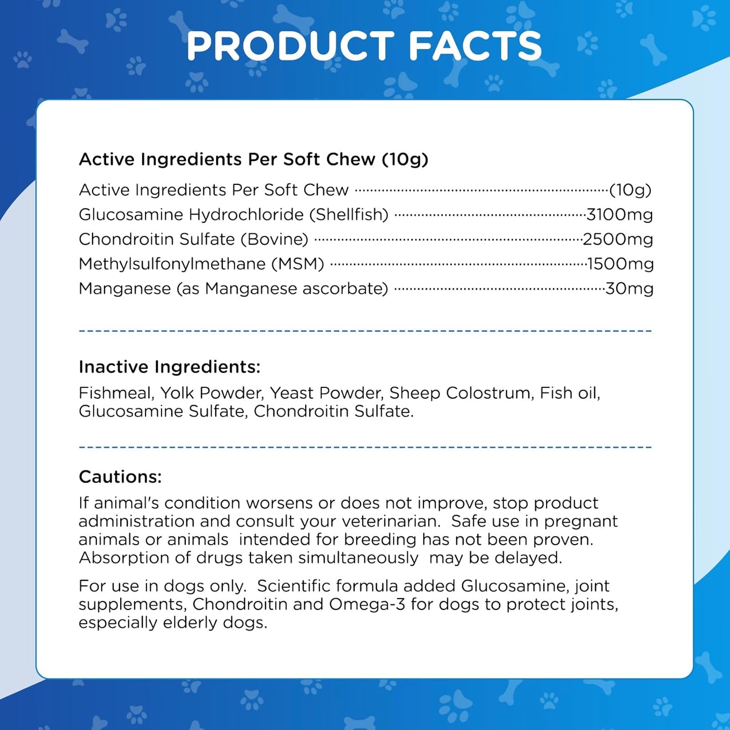 Dog Hip and Joint Supplement,100 Count,Chicken Flavor,Pain and Inflammation Relief Chews with Glucosamine, MSM, Vitamin C, Omega 3,Treats Hip Dysplasia, Arthritis,for Hip & Joint Health, Pain Relief