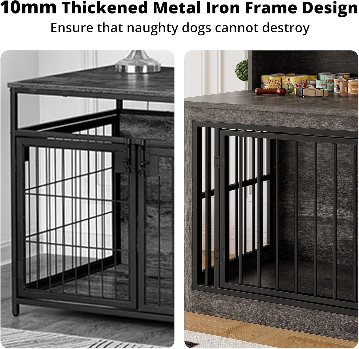 IRONCK Extra Large Dog Crate Furniture, 43.3 inches Wooden Dog Crate with Storage and 4 Hooks, Heavy Duty Pet Crate for Large Dog, Decorative Pet Cage for Indoor (30" L x 43.3" W x 41.1" H)