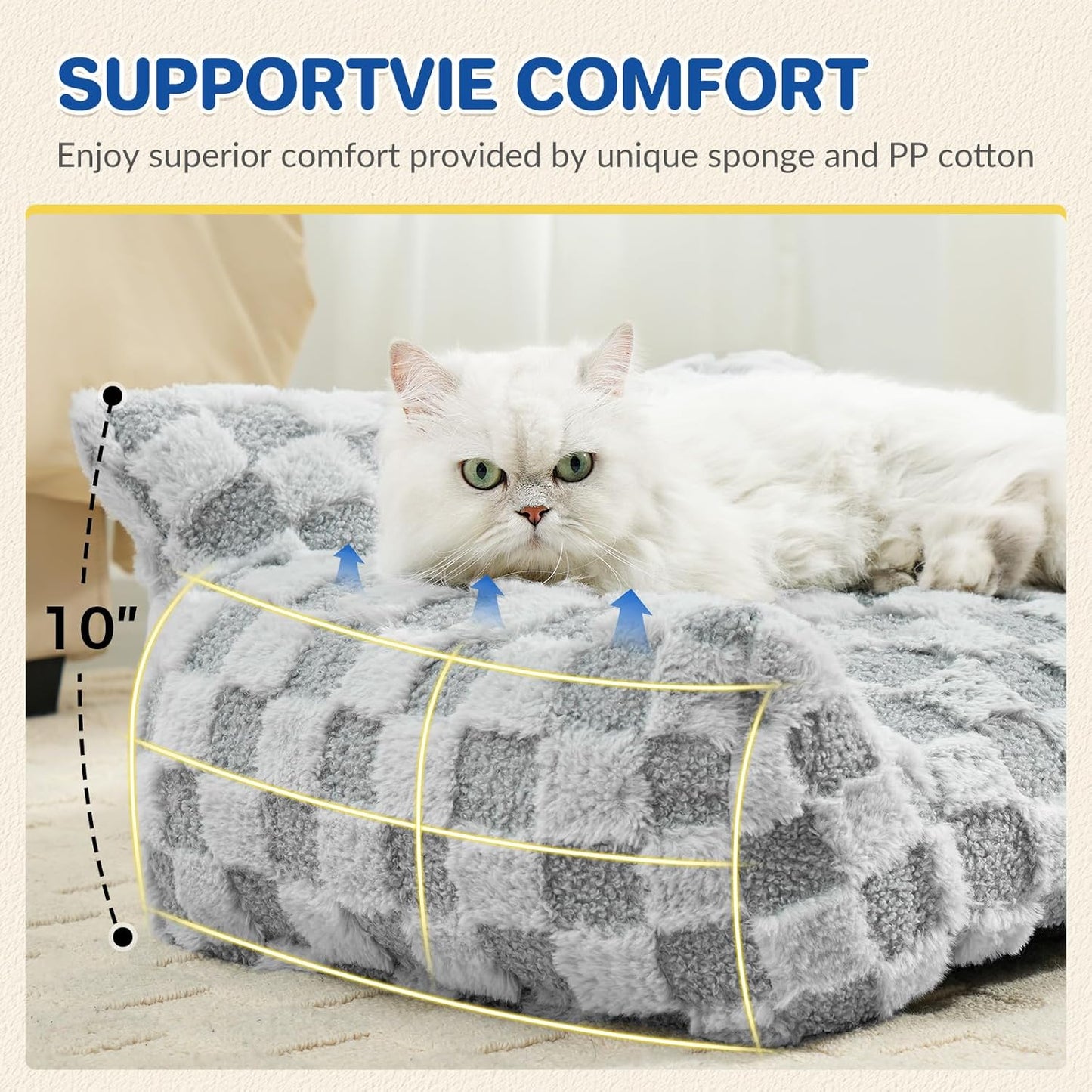 Cat Bed Cat Couch for Puppy and Kitten, Fluffy Pet Sofas Medium Dog Sofa Bed, Supportive Cats Sofa for Indoor Cats, Washable Cover & Non-Slip, 32 inch, Grey