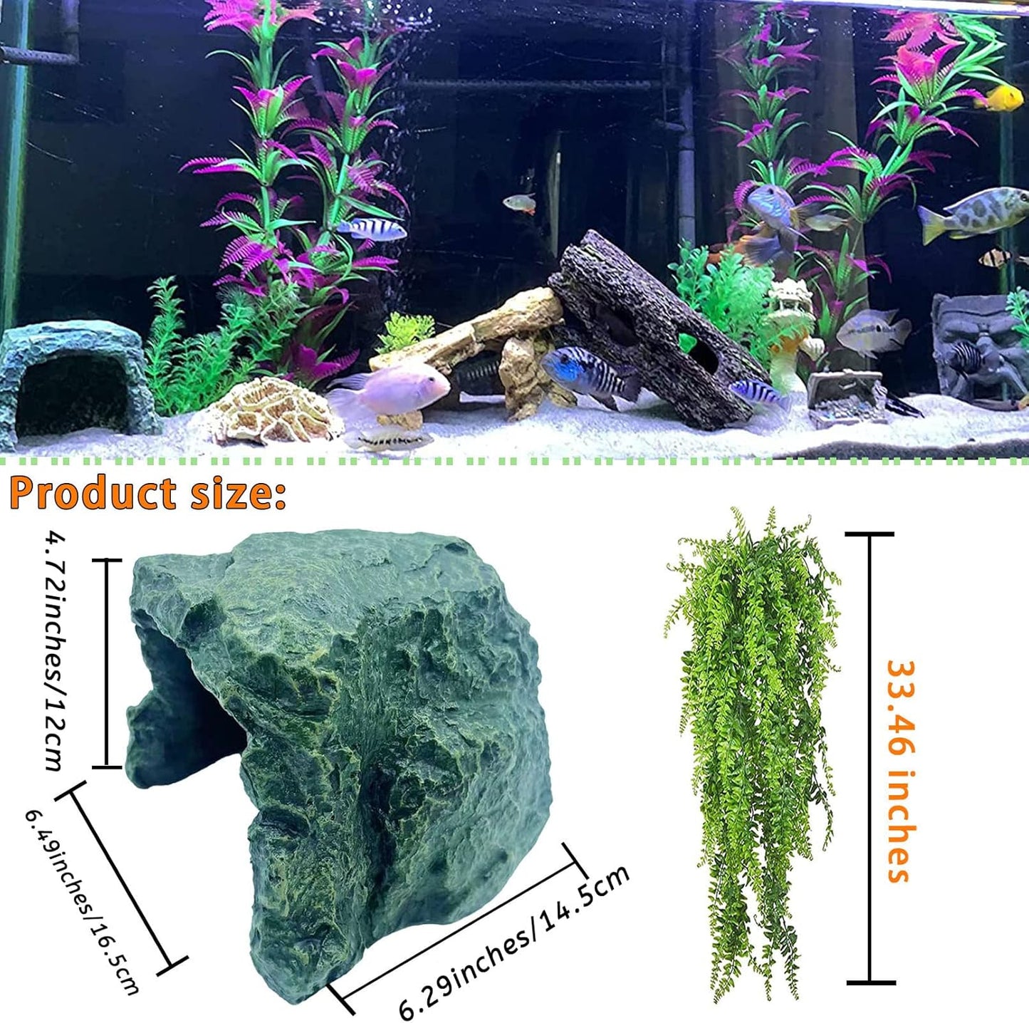kathson Reptile Rock Hideout Cave,Tortoise Hide Caves,Resin Hides Shelter,Reptile Green Plant Decoration Habitat Decor Terrarium Accessories for Lizards Bearded Dragon Gecko Turtles Spiders