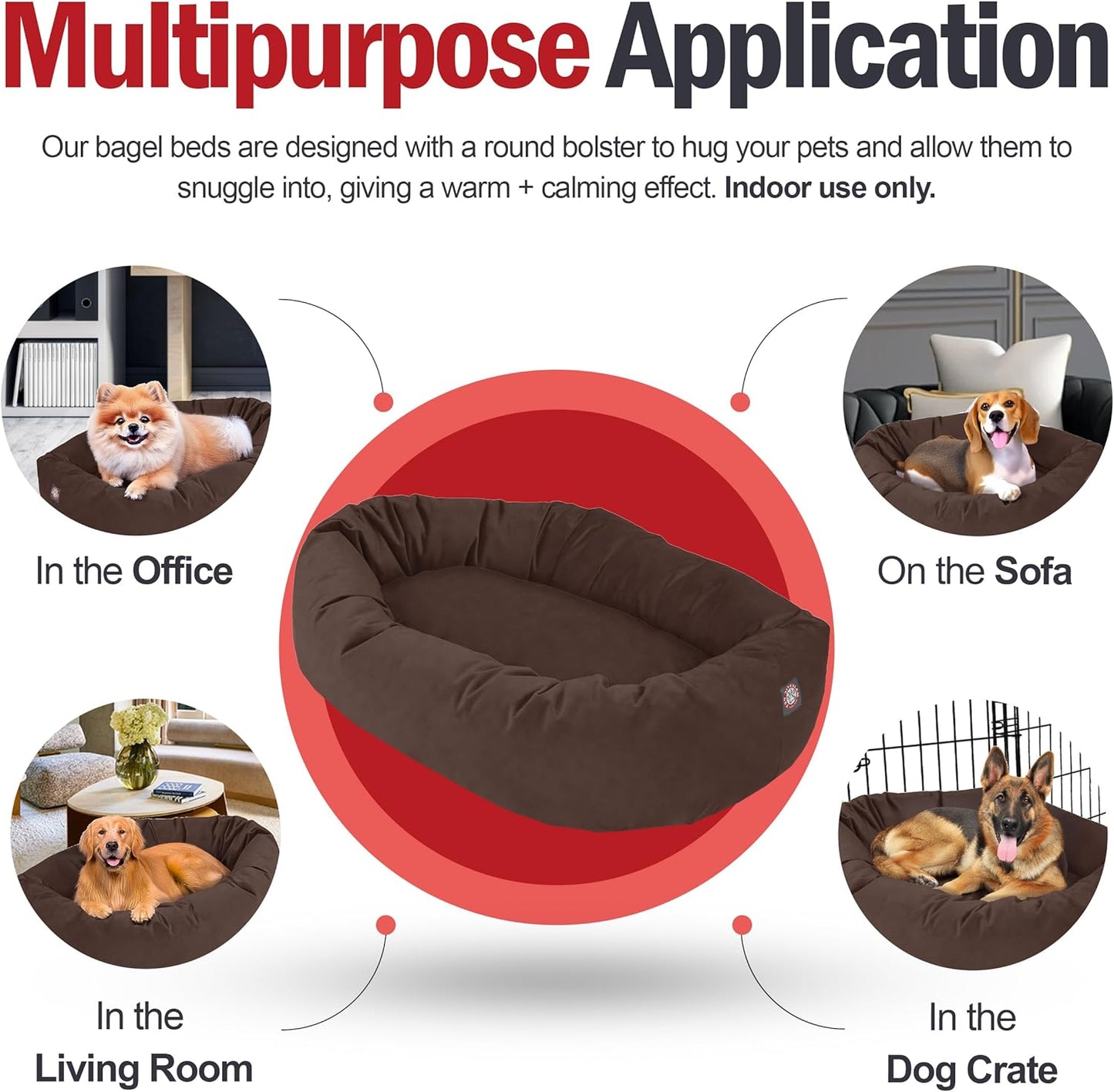 Majestic Pet 32 Inch Suede Calming Dog Bed Washable 32x23x7 (Inch) – Cozy Soft Round Donut Dog Bed with Spine Support for Dogs to Rest Their Head - Pet Bed Medium – Chocolate (2025)