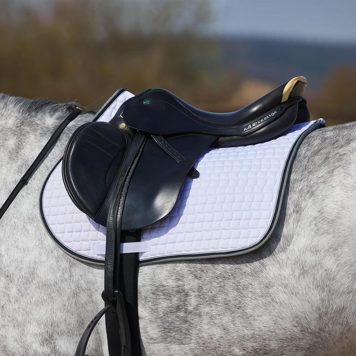 HORZE Adepto Padded All Purpose Quilted Equestrian Saddle Pad for Horses with Two-Tone Trim