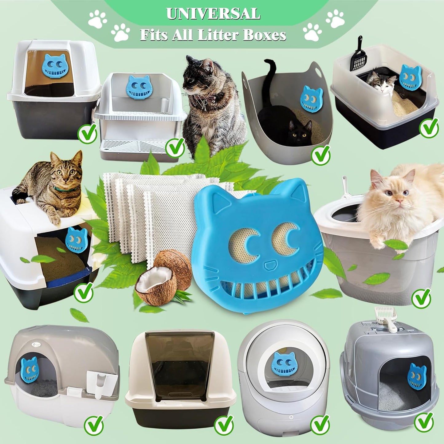 Unscented Cat Litter Box Deodorizer Kit Stick-On Activated Carbon Odor Eliminators Compatible with most manual and automatic litter boxes (4 Refills+ 1 Box) (Blue, Unscented)