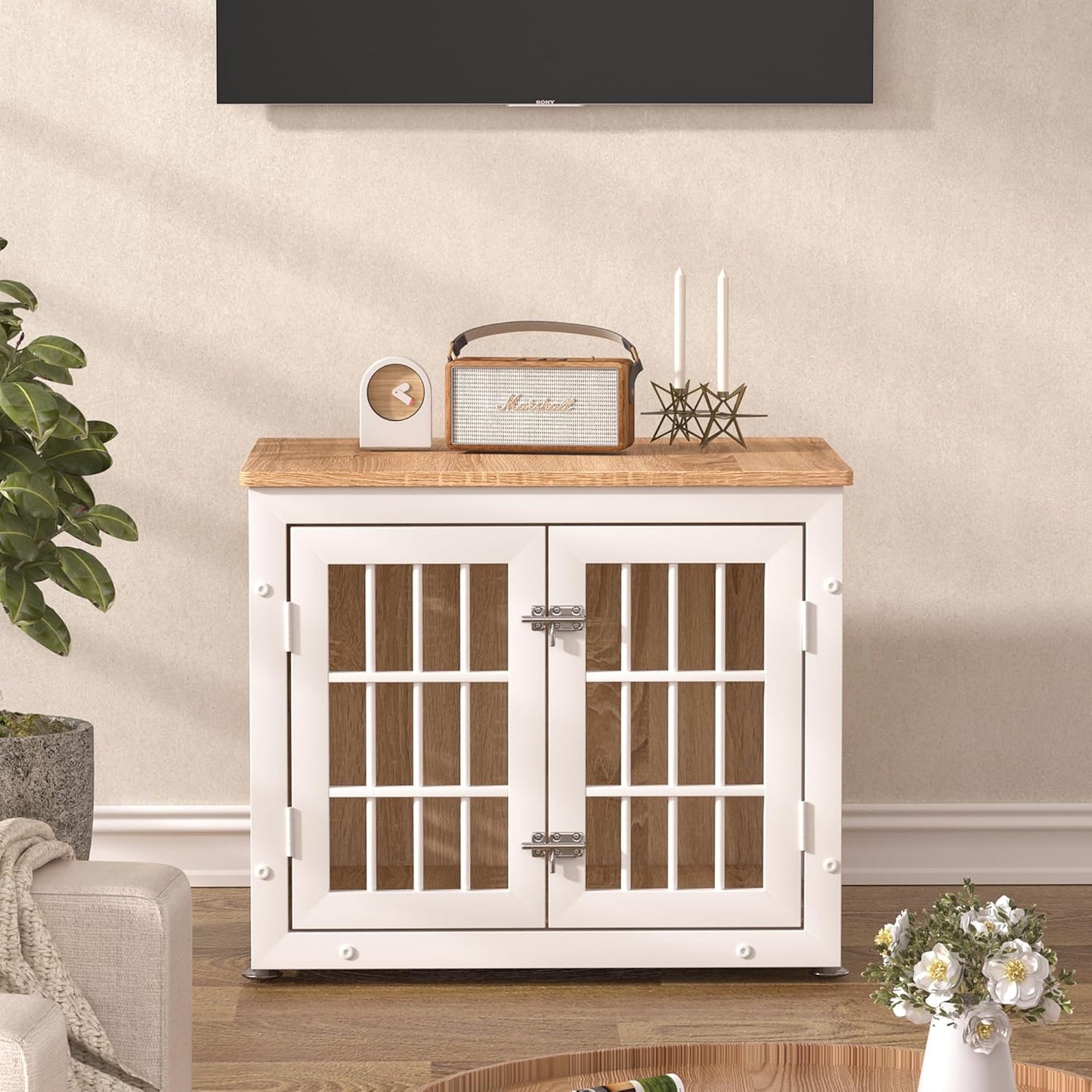 26" Heavy Duty Dog Crate Furniture for Small Dogs, Metal Kennel for High Anxiety Dogs, Chew Proof Pet Cage Indoor, Decorative Dog Kennel End Table,White